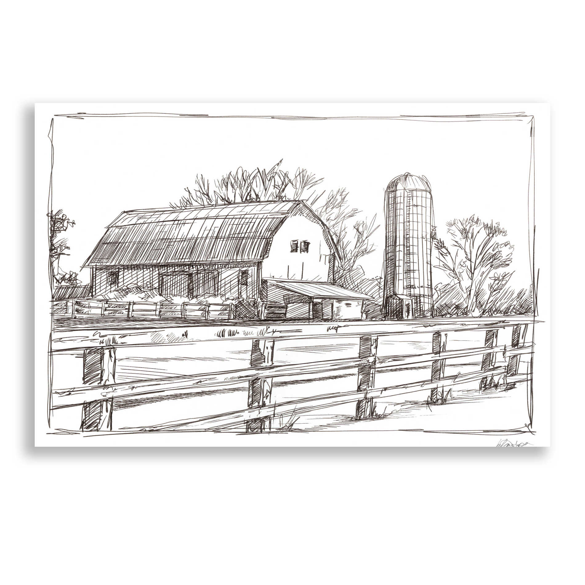 Epic Art 'Farm Sketch I' by Ethan Harper, Acrylic Glass Wall Art,24x16