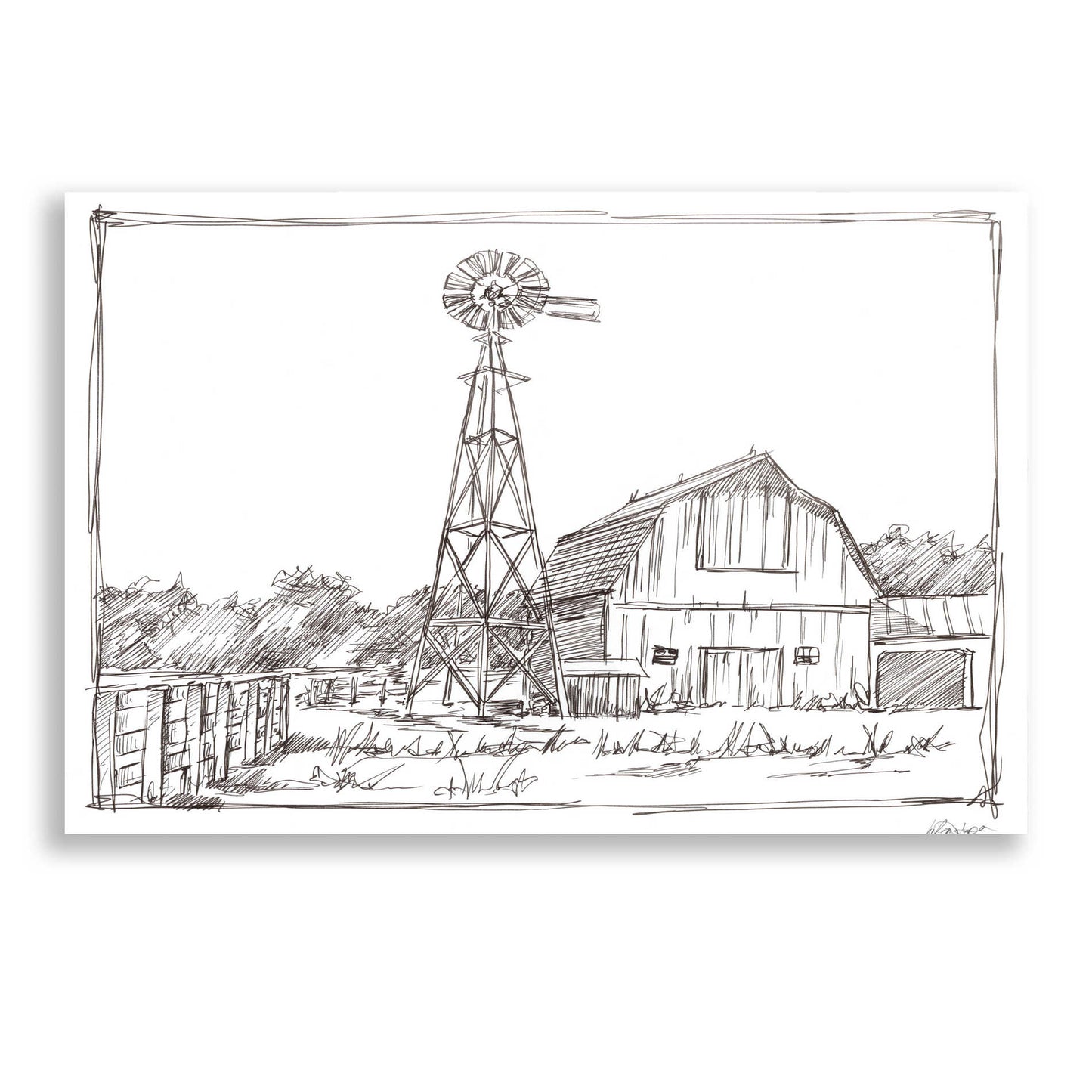 Epic Art 'Farm Sketch II' by Ethan Harper, Acrylic Glass Wall Art,16x12