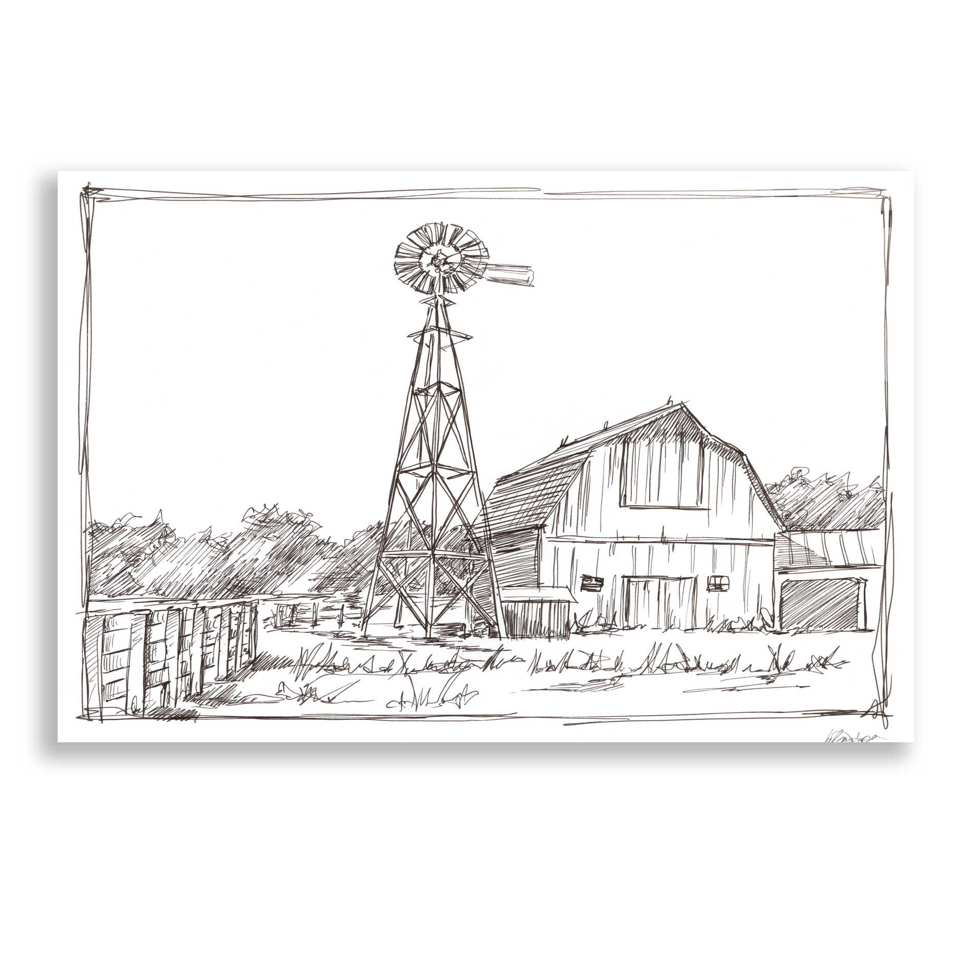 Epic Art 'Farm Sketch II' by Ethan Harper, Acrylic Glass Wall Art,24x16