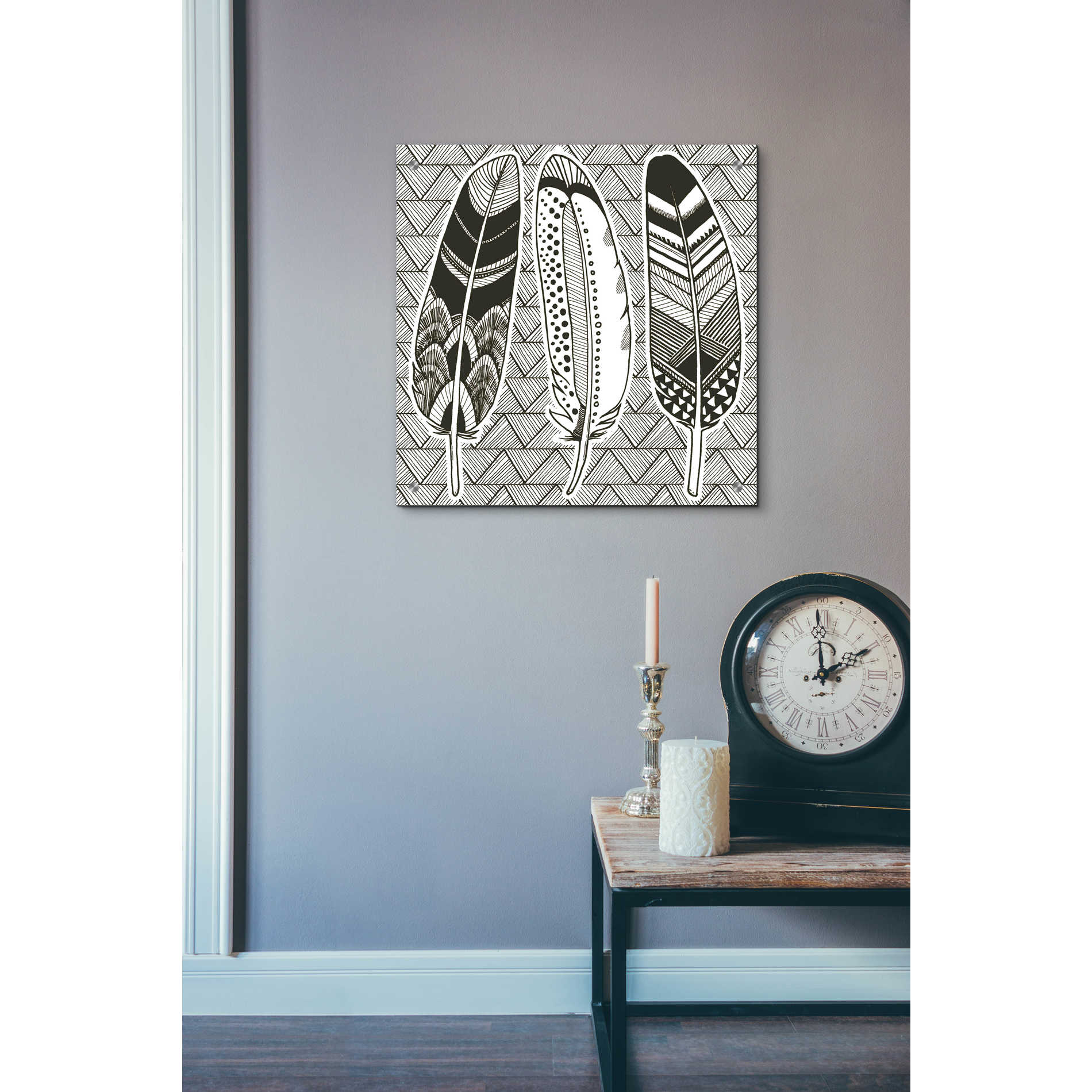 Epic Art 'Geo Feathers I Zentangle' by Sara Zieve Miller, Acrylic Glass Wall Art,24x24
