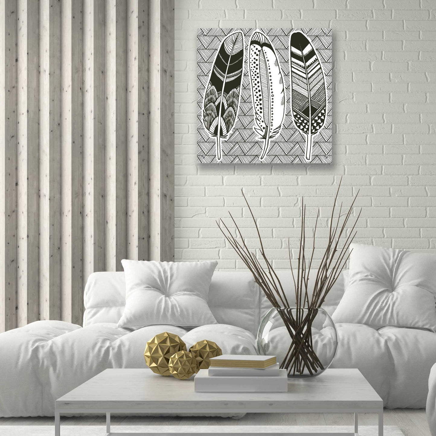 Epic Art 'Geo Feathers I Zentangle' by Sara Zieve Miller, Acrylic Glass Wall Art,24x24