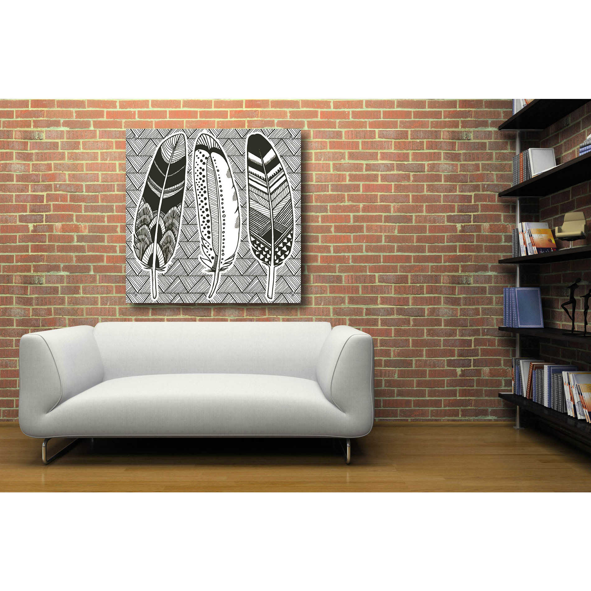 Epic Art 'Geo Feathers I Zentangle' by Sara Zieve Miller, Acrylic Glass Wall Art,36x36