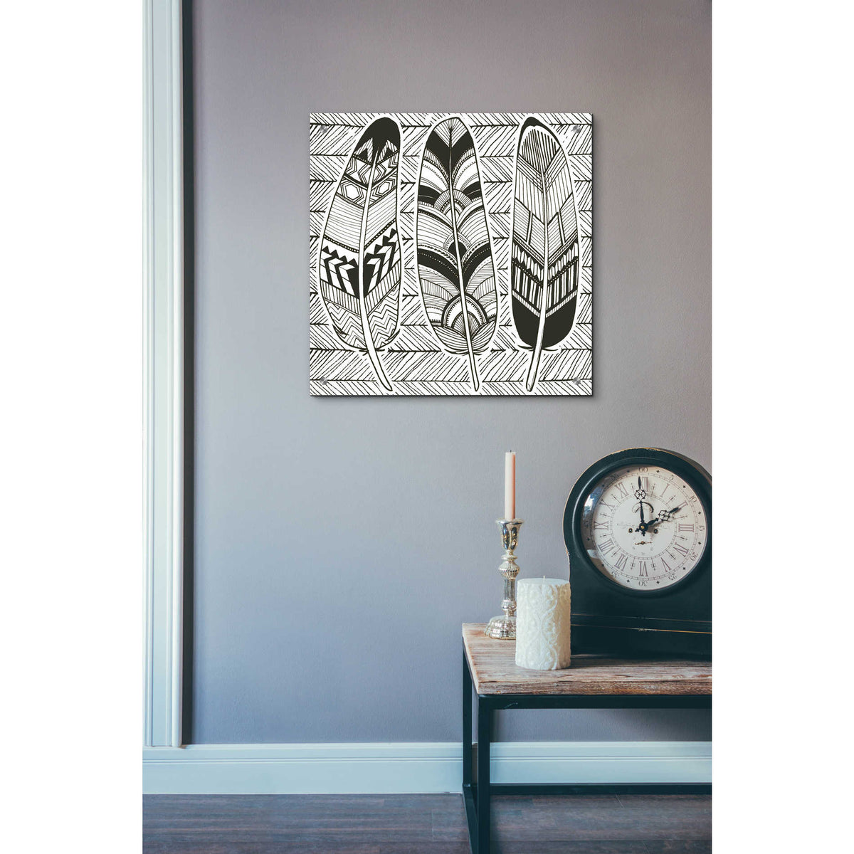 Epic Art 'Geo Feathers II Zentangle' by Sara Zieve Miller, Acrylic Glass Wall Art,24x24