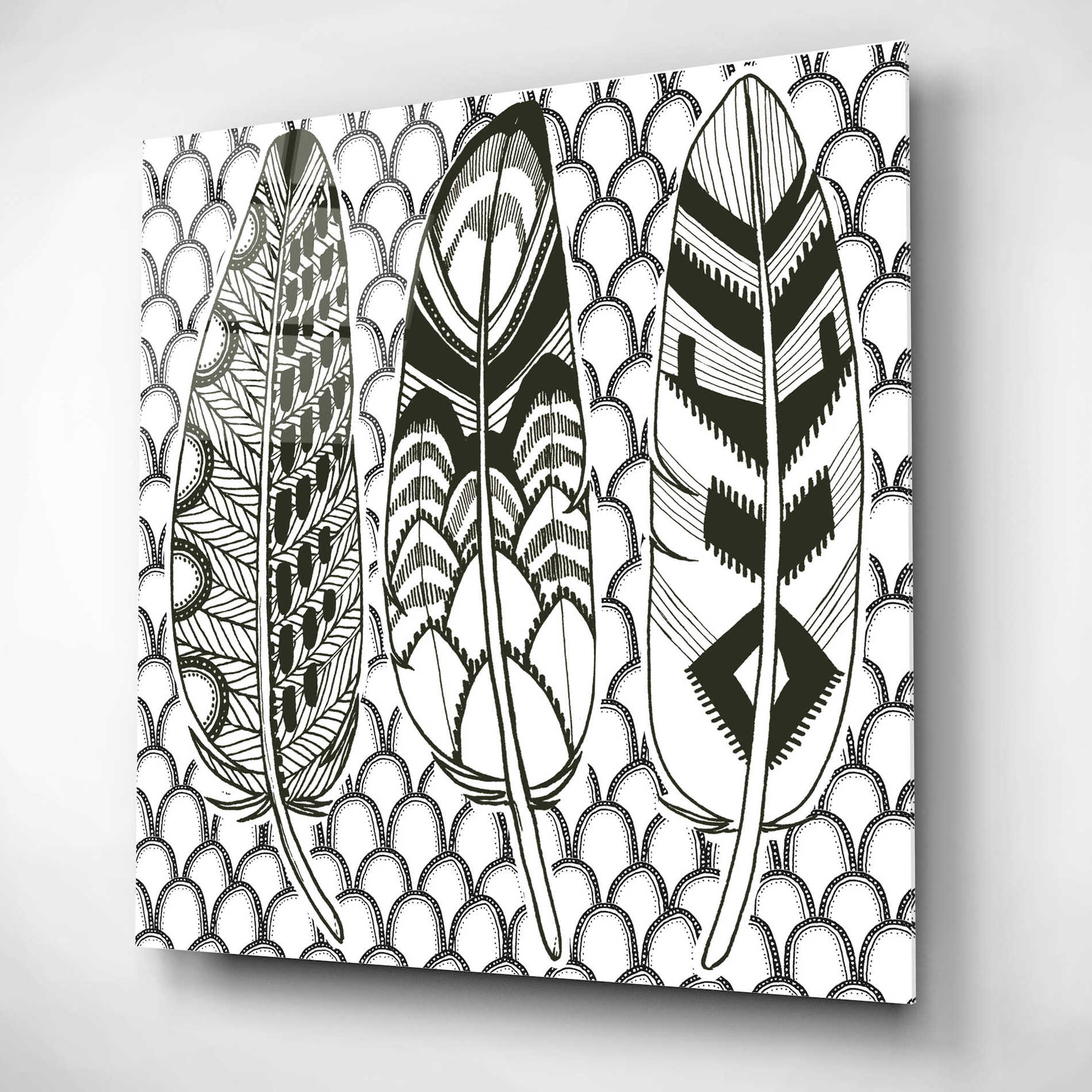 Epic Art 'Geo Feathers III Zentangle' by Sara Zieve Miller, Acrylic Glass Wall Art,12x12
