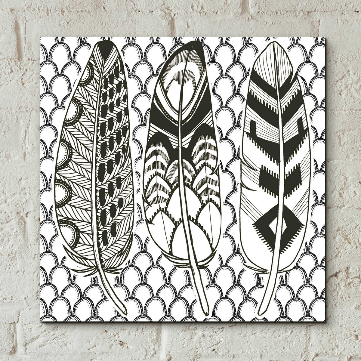 Epic Art 'Geo Feathers III Zentangle' by Sara Zieve Miller, Acrylic Glass Wall Art,12x12