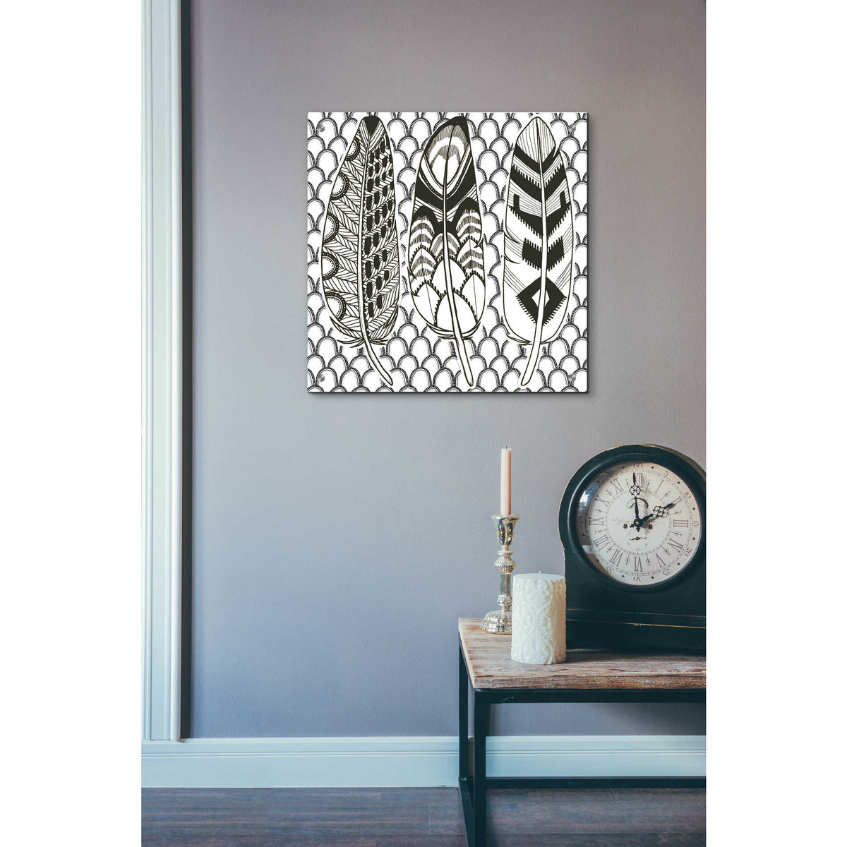 Epic Art 'Geo Feathers III Zentangle' by Sara Zieve Miller, Acrylic Glass Wall Art,24x24