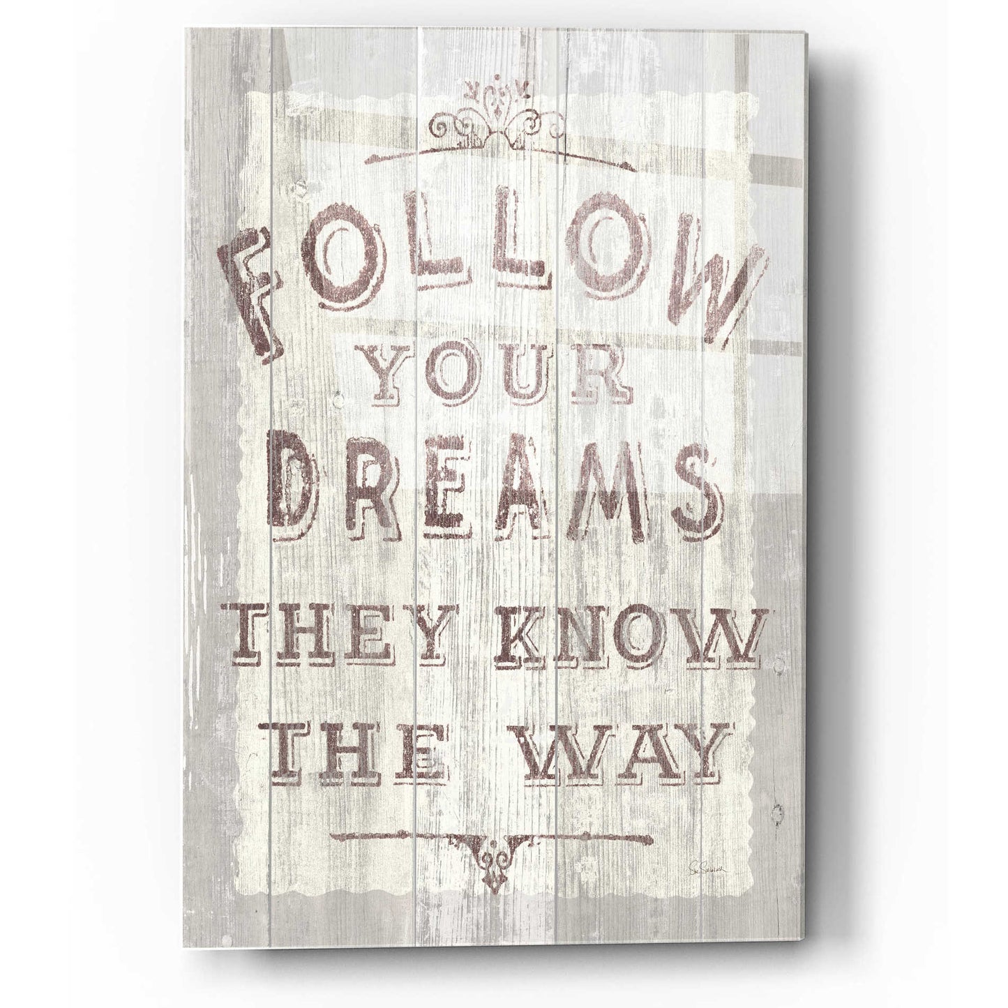 Epic Art 'Follow Dreams Driftwood' by Sue Schlabach, Acrylic Glass Wall Art,12x16