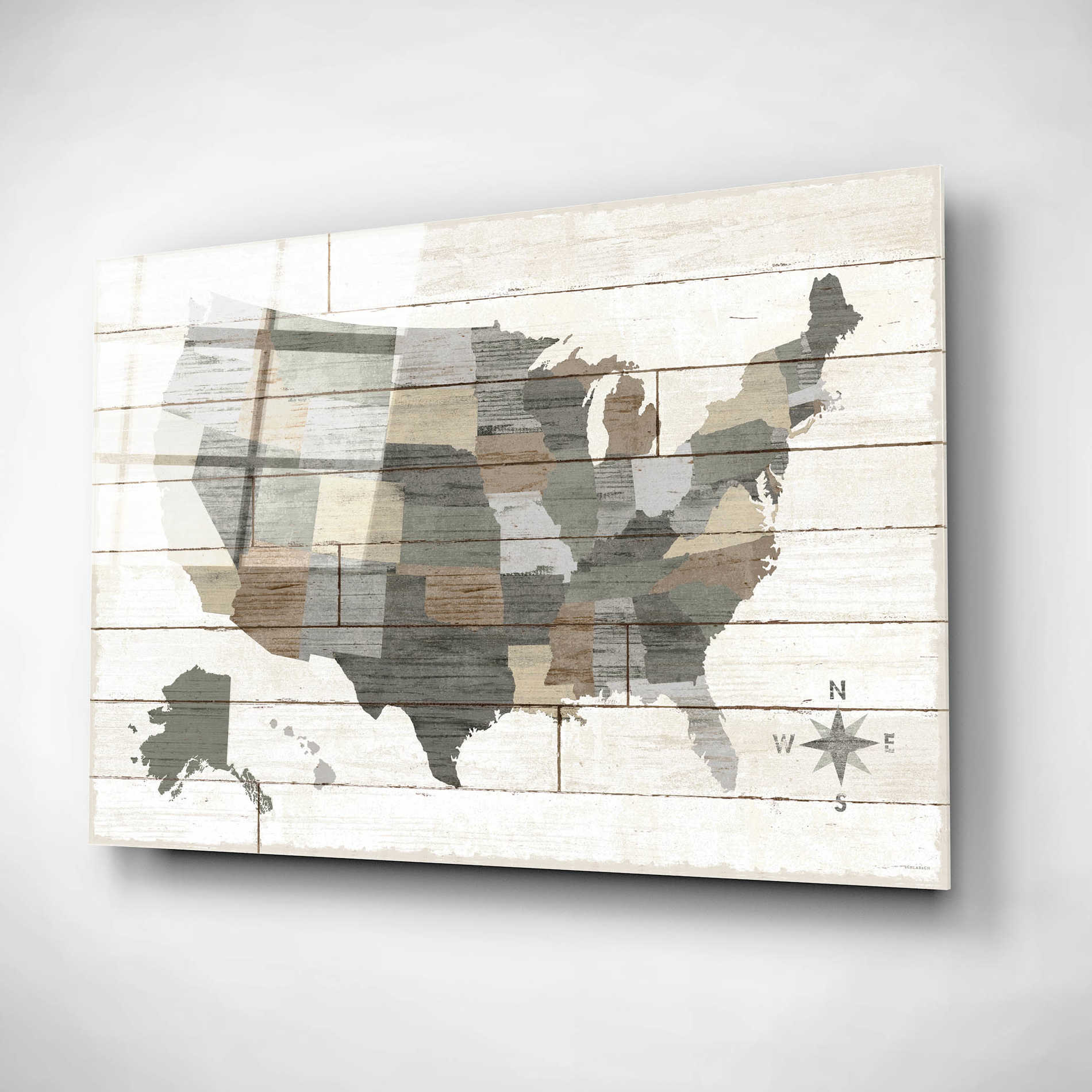 Epic Art 'Barnboard Map Neutral' by Sue Schlabach, Acrylic Glass Wall Art,16x12