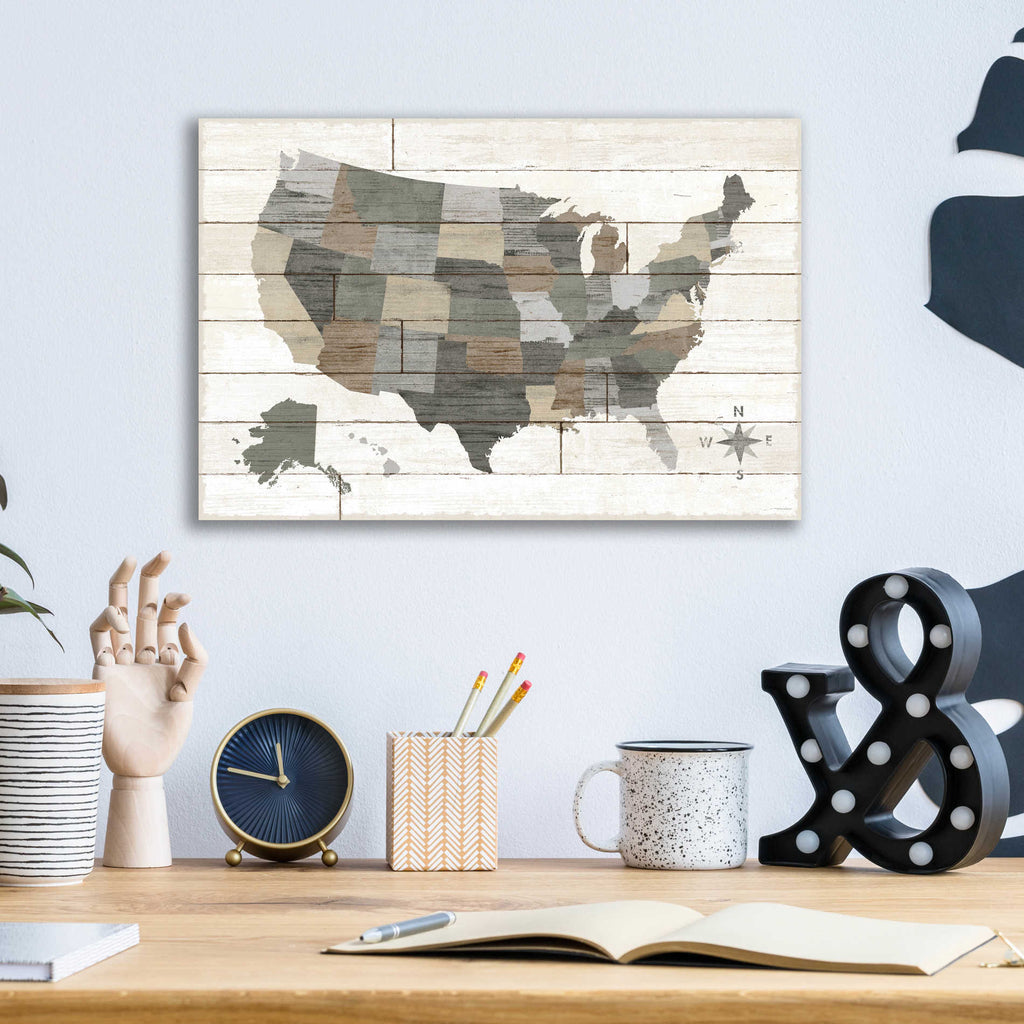 Epic Art 'Barnboard Map Neutral' by Sue Schlabach, Acrylic Glass Wall Art,16x12