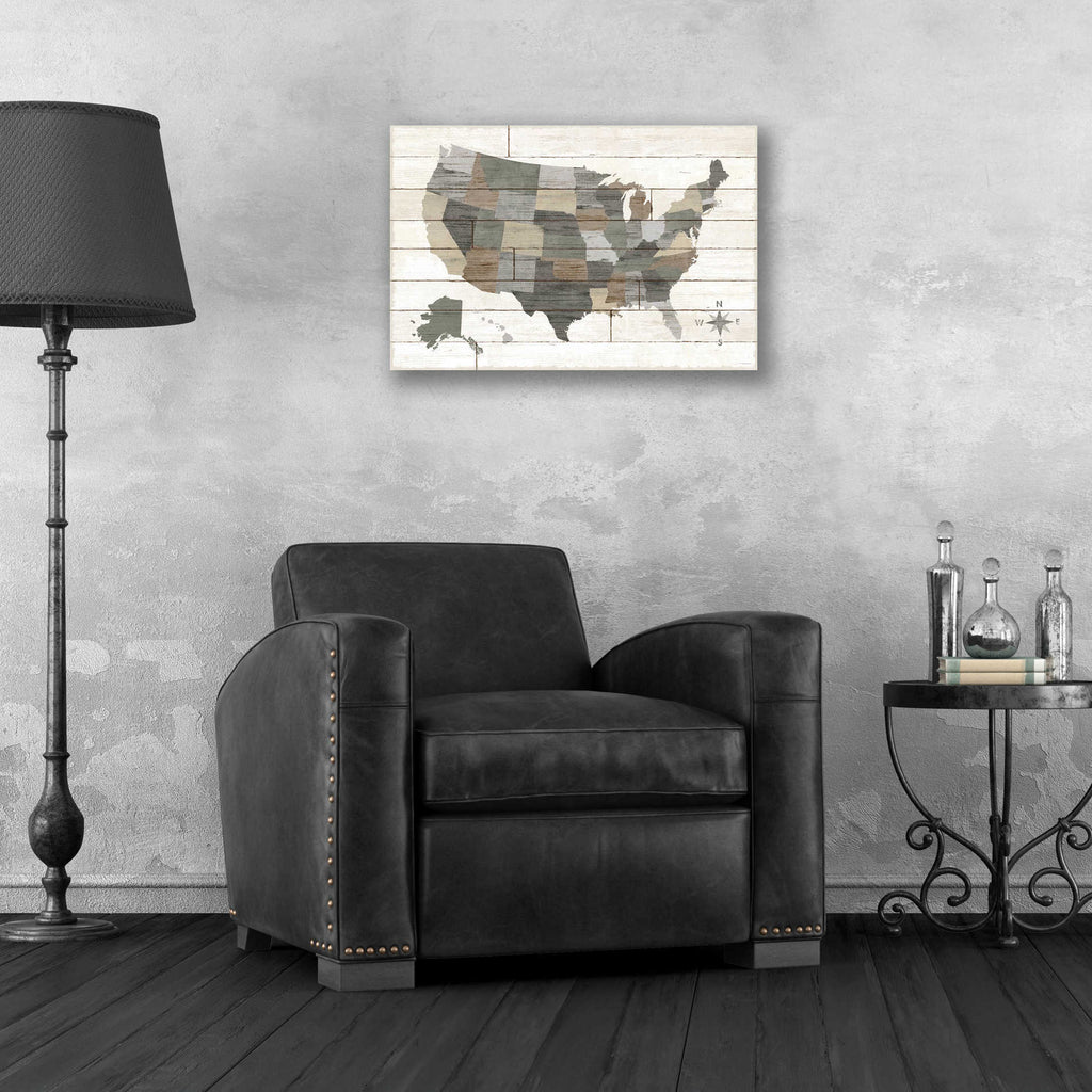 Epic Art 'Barnboard Map Neutral' by Sue Schlabach, Acrylic Glass Wall Art,24x16