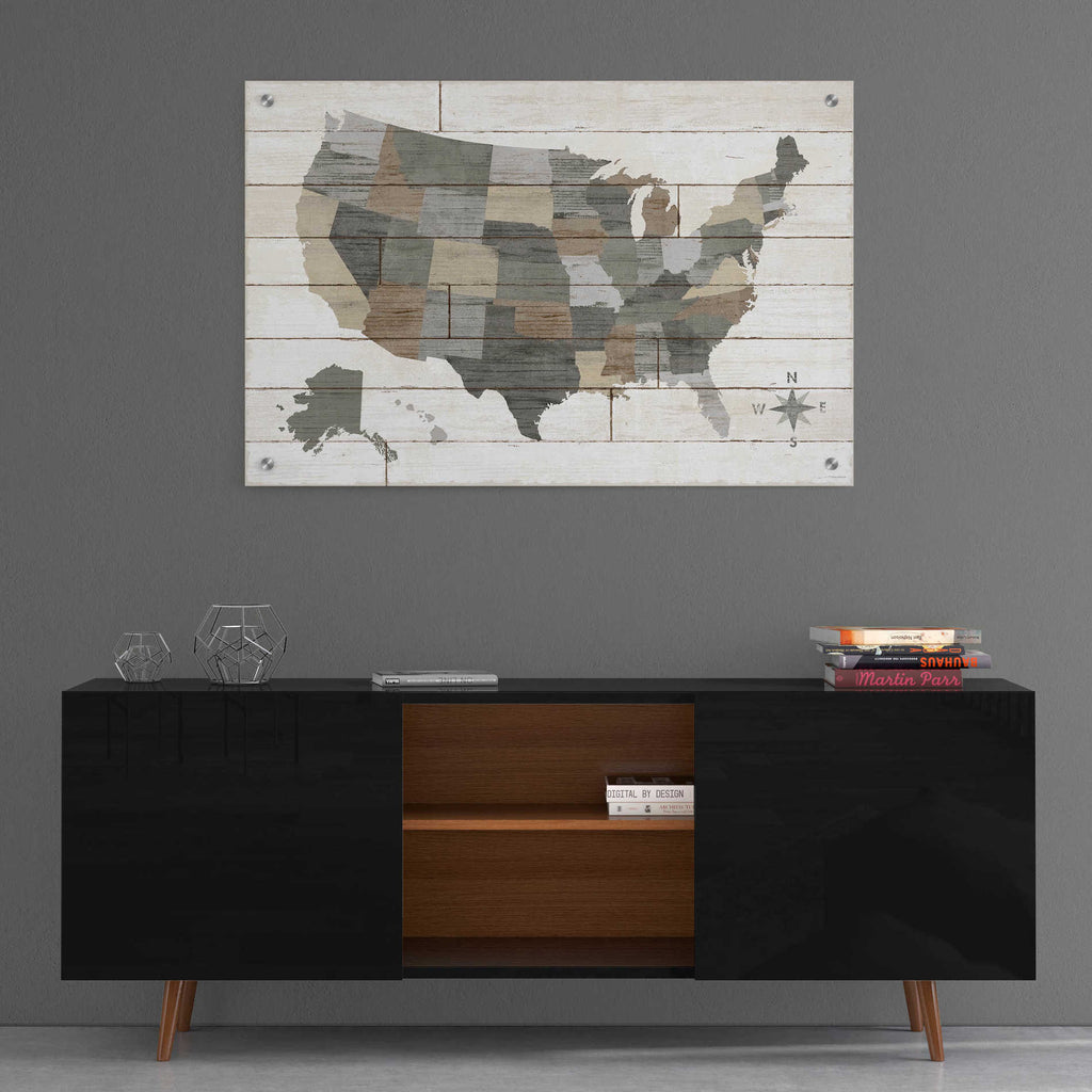 Epic Art 'Barnboard Map Neutral' by Sue Schlabach, Acrylic Glass Wall Art,36x24