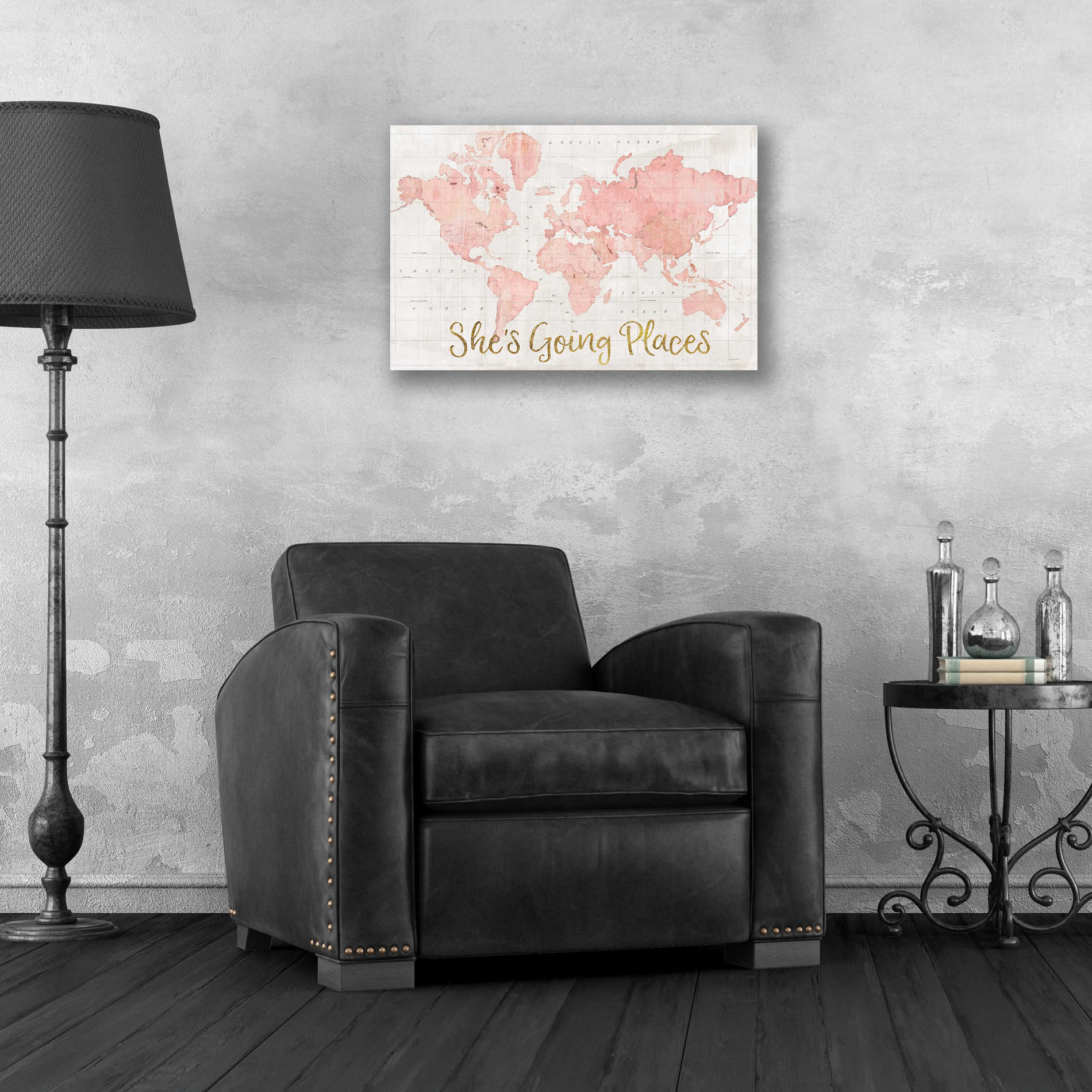 Epic Art 'Across the World Shes Going Places Pink' by Sue Schlabach, Acrylic Glass Wall Art,24x16