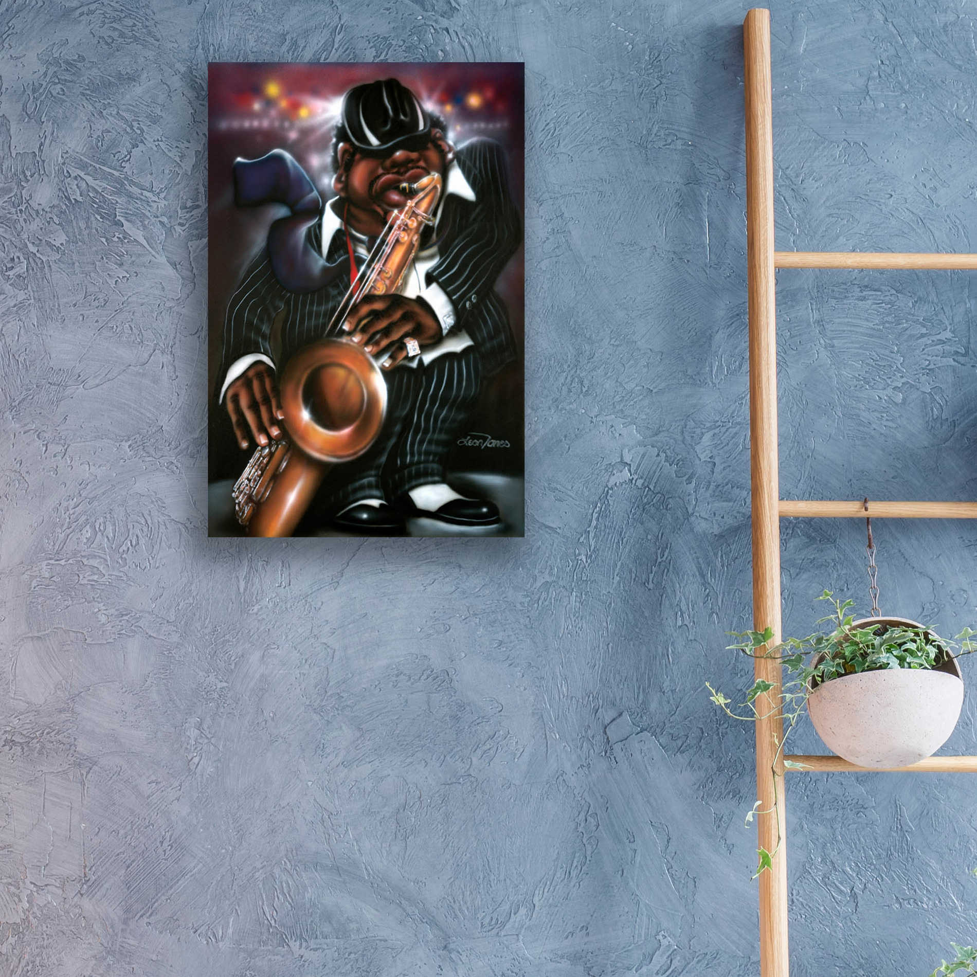 Epic Art 'Jazzman Moe' by Leonard Jones, Acrylic Glass Wall Art,16x24