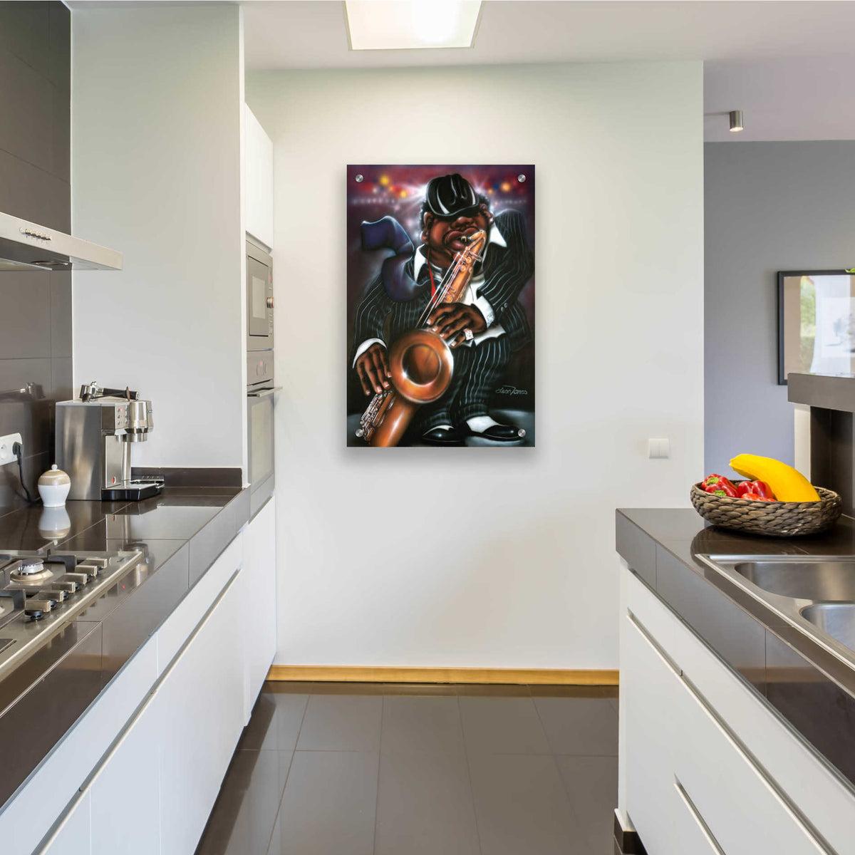 Epic Art 'Jazzman Moe' by Leonard Jones, Acrylic Glass Wall Art,24x36