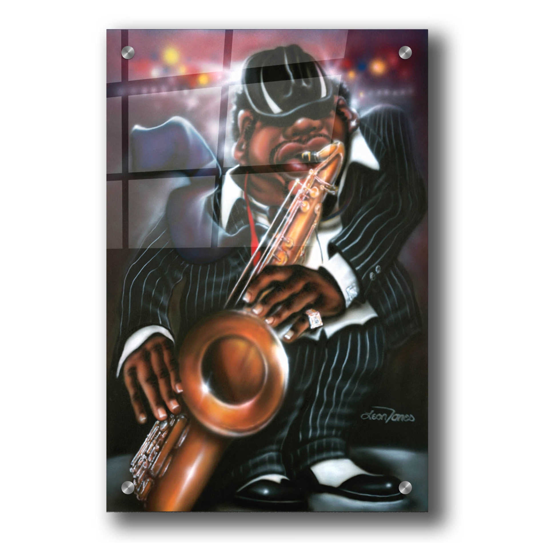 Epic Art 'Jazzman Moe' by Leonard Jones, Acrylic Glass Wall Art,24x36