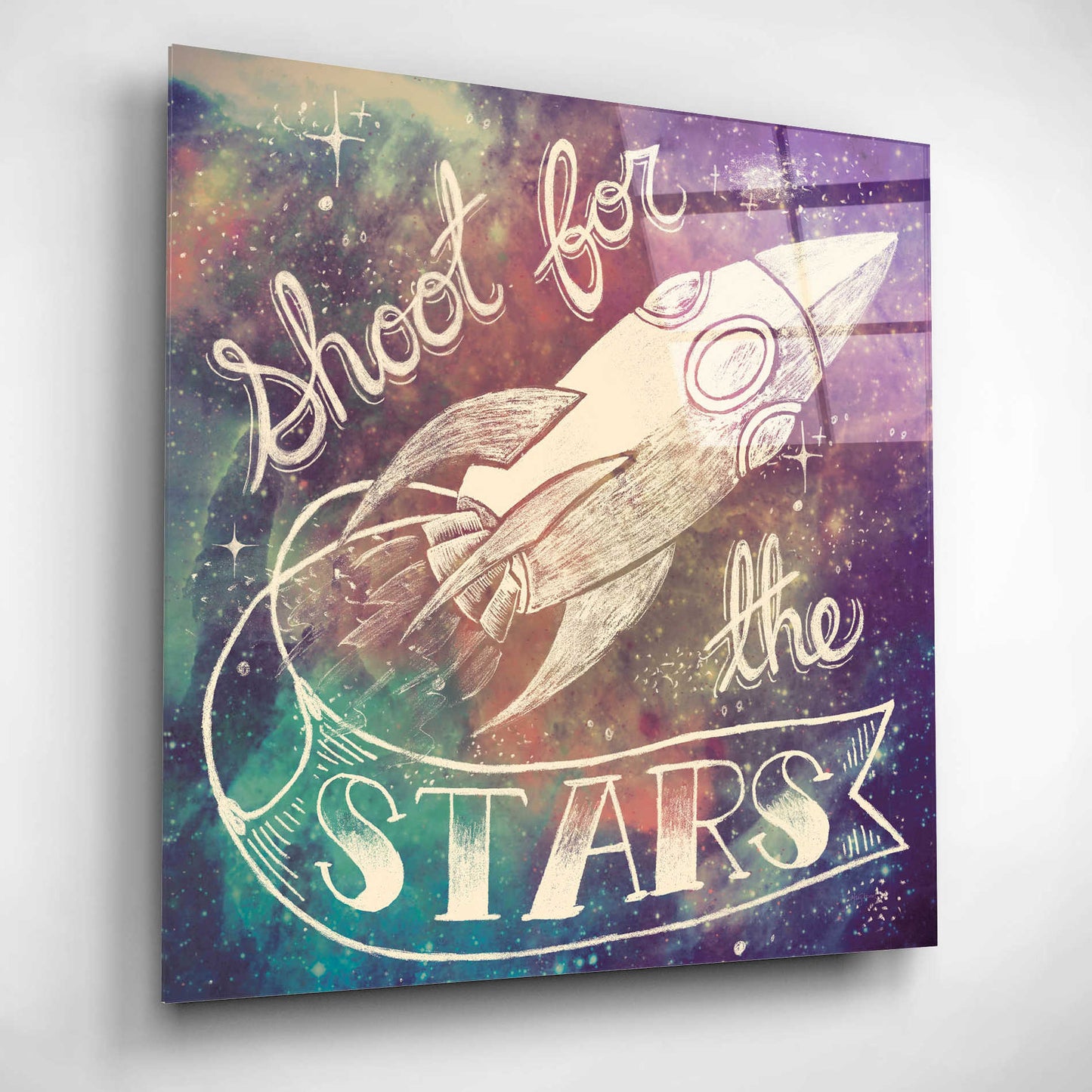 Epic Art 'Universe Galaxy Shoot For the Stars' by Mary Urban, Acrylic Glass Wall Art,12x12