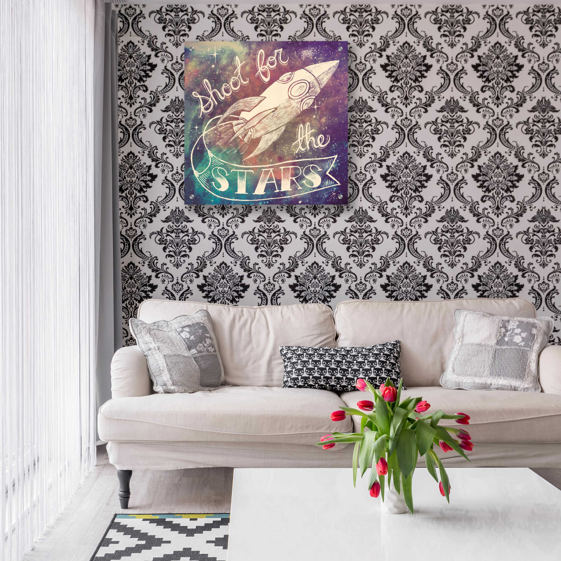 Epic Art 'Universe Galaxy Shoot For the Stars' by Mary Urban, Acrylic Glass Wall Art,24x24
