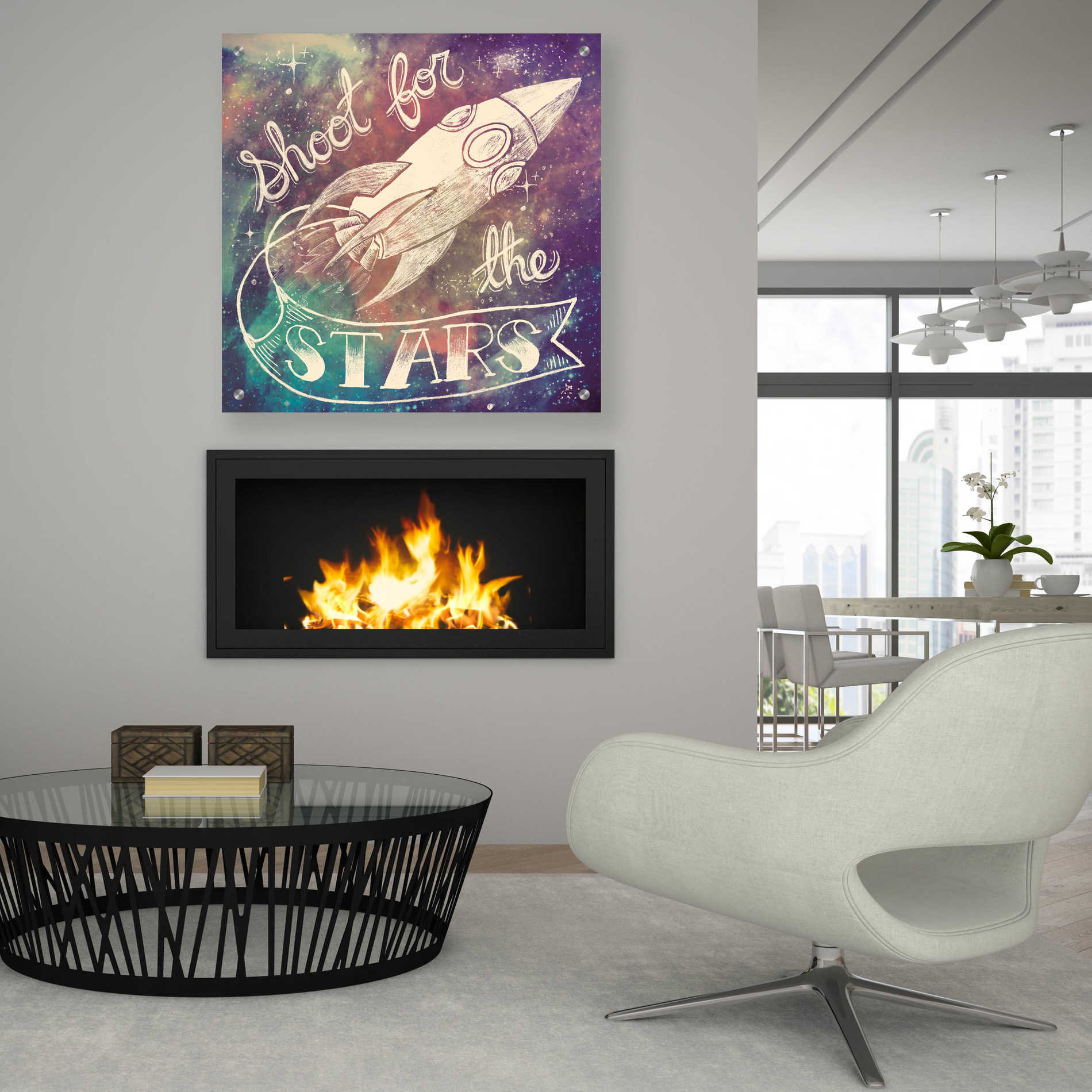 Epic Art 'Universe Galaxy Shoot For the Stars' by Mary Urban, Acrylic Glass Wall Art,36x36