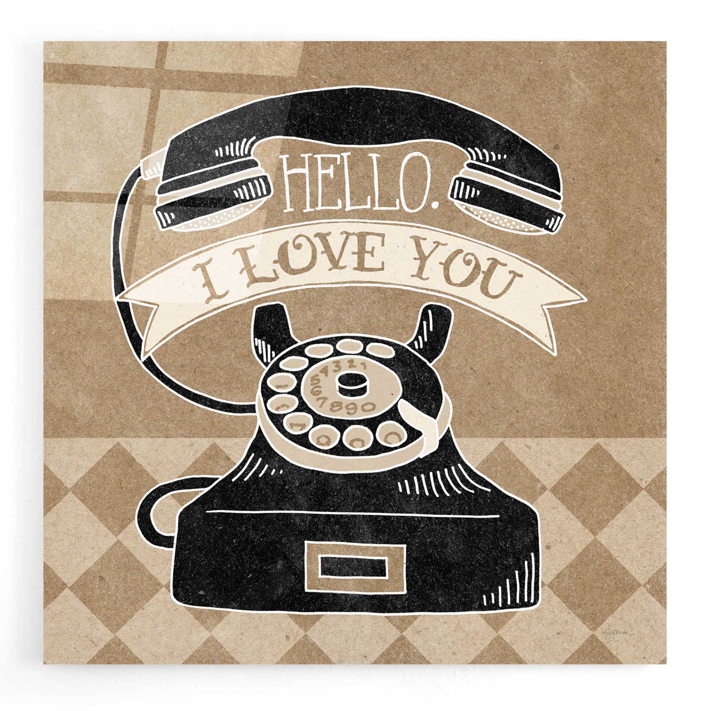 Epic Art 'Hello I Love You Taupe' by Mary Urban, Acrylic Glass Wall Art,12x12