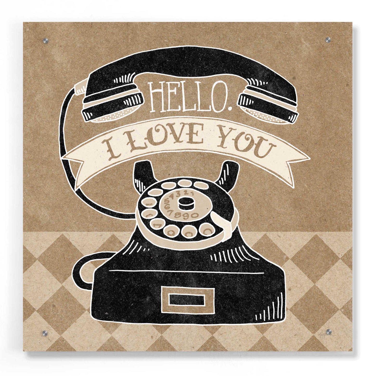 Epic Art 'Hello I Love You Taupe' by Mary Urban, Acrylic Glass Wall Art,24x24