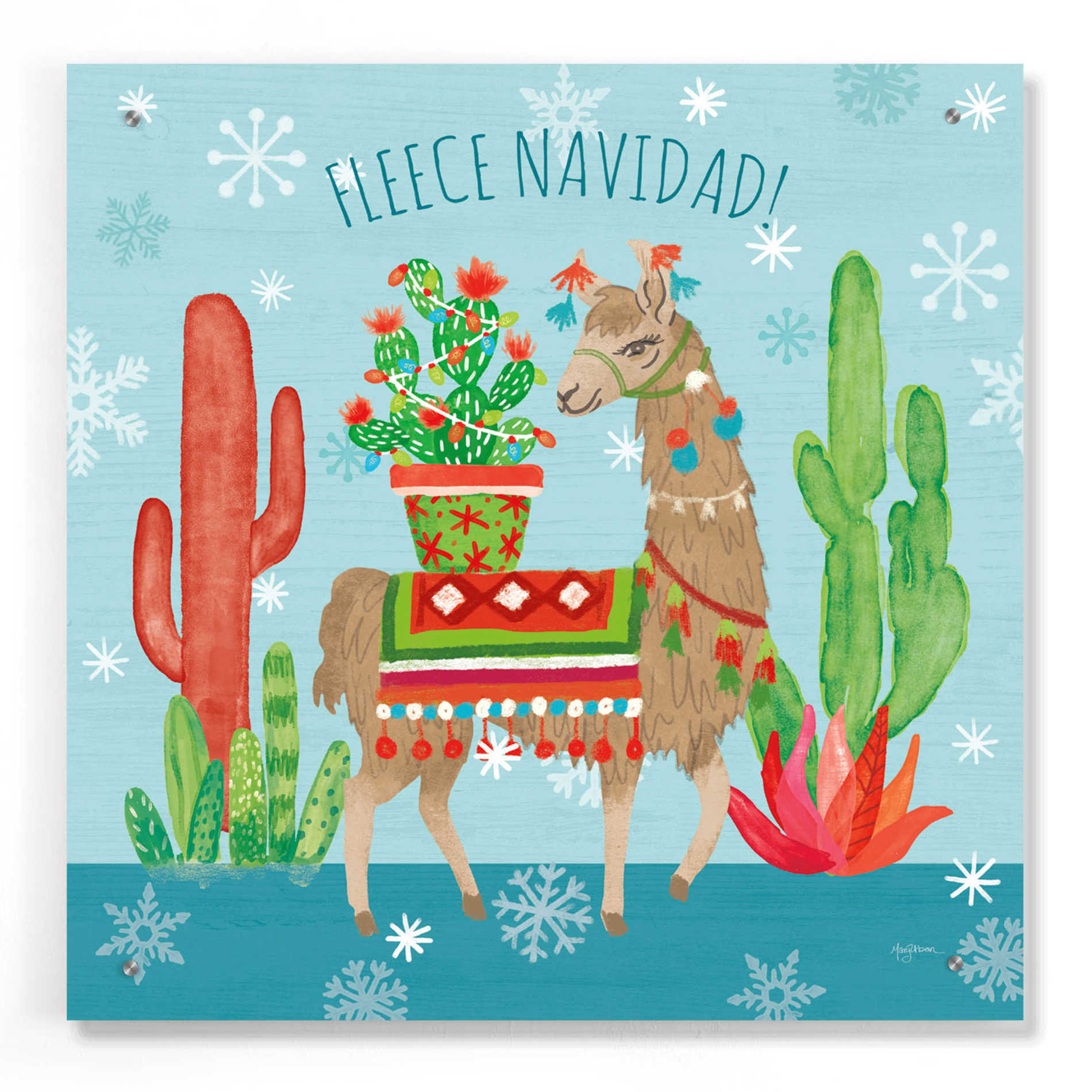 Epic Art 'Lovely Llamas Christmas III' by Mary Urban, Acrylic Glass Wall Art,24x24