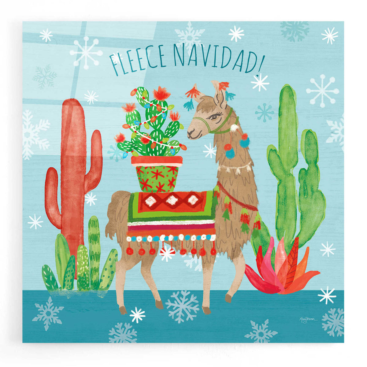 Epic Art 'Lovely Llamas Christmas III' by Mary Urban, Acrylic Glass Wall Art