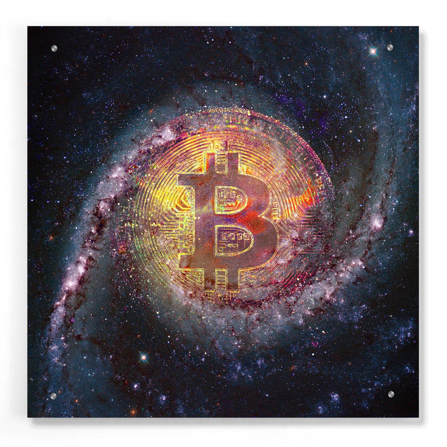 Epic Art 'Bitcoin Galaxy', Acrylic Glass Wall Art,24x24