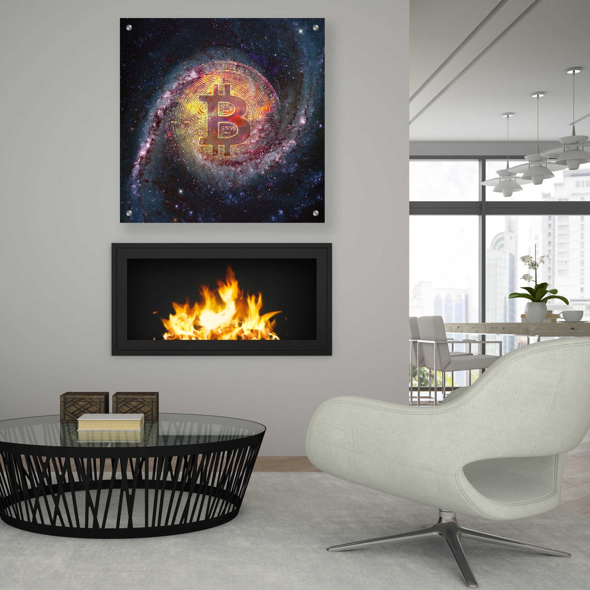 Epic Art 'Bitcoin Galaxy', Acrylic Glass Wall Art,36x36