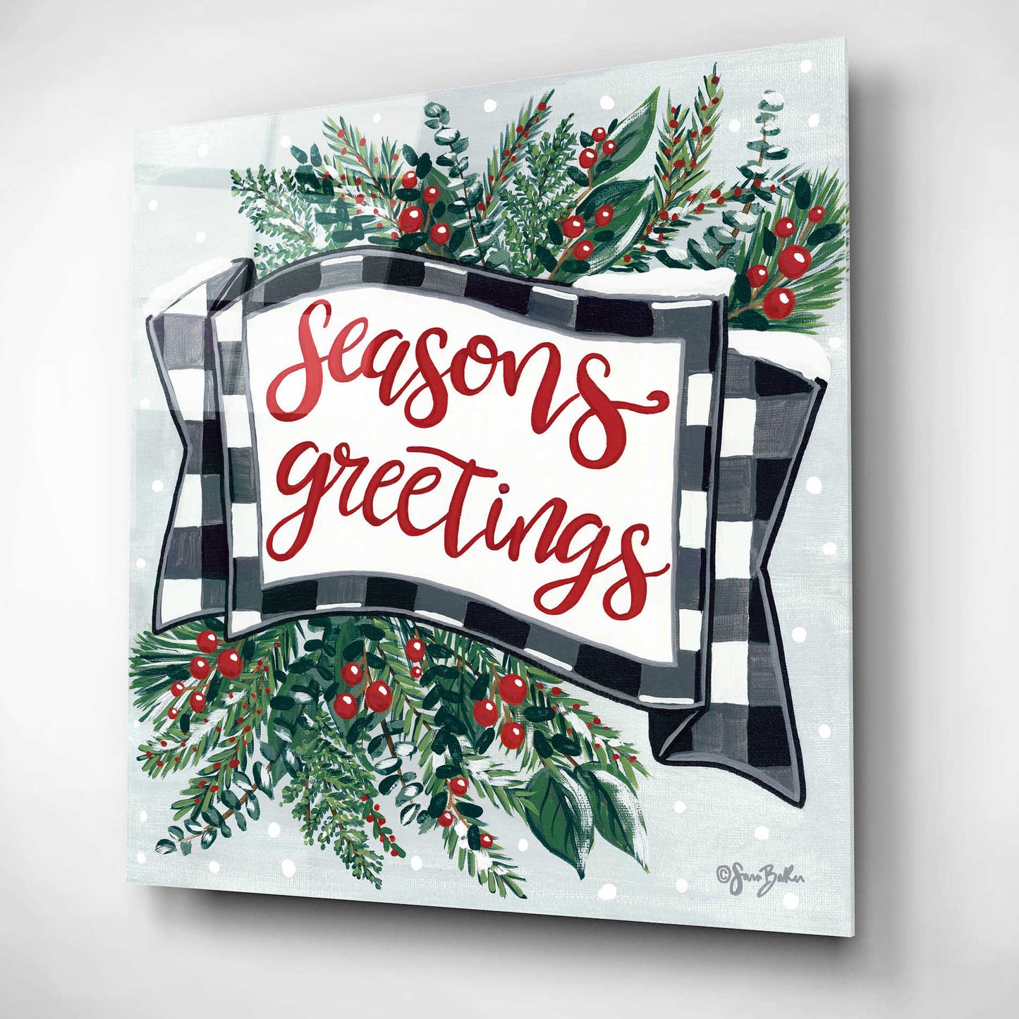 Epic Art 'Seasons Greetings Banner' by Sara Baker, Acrylic Glass Wall Art,12x12