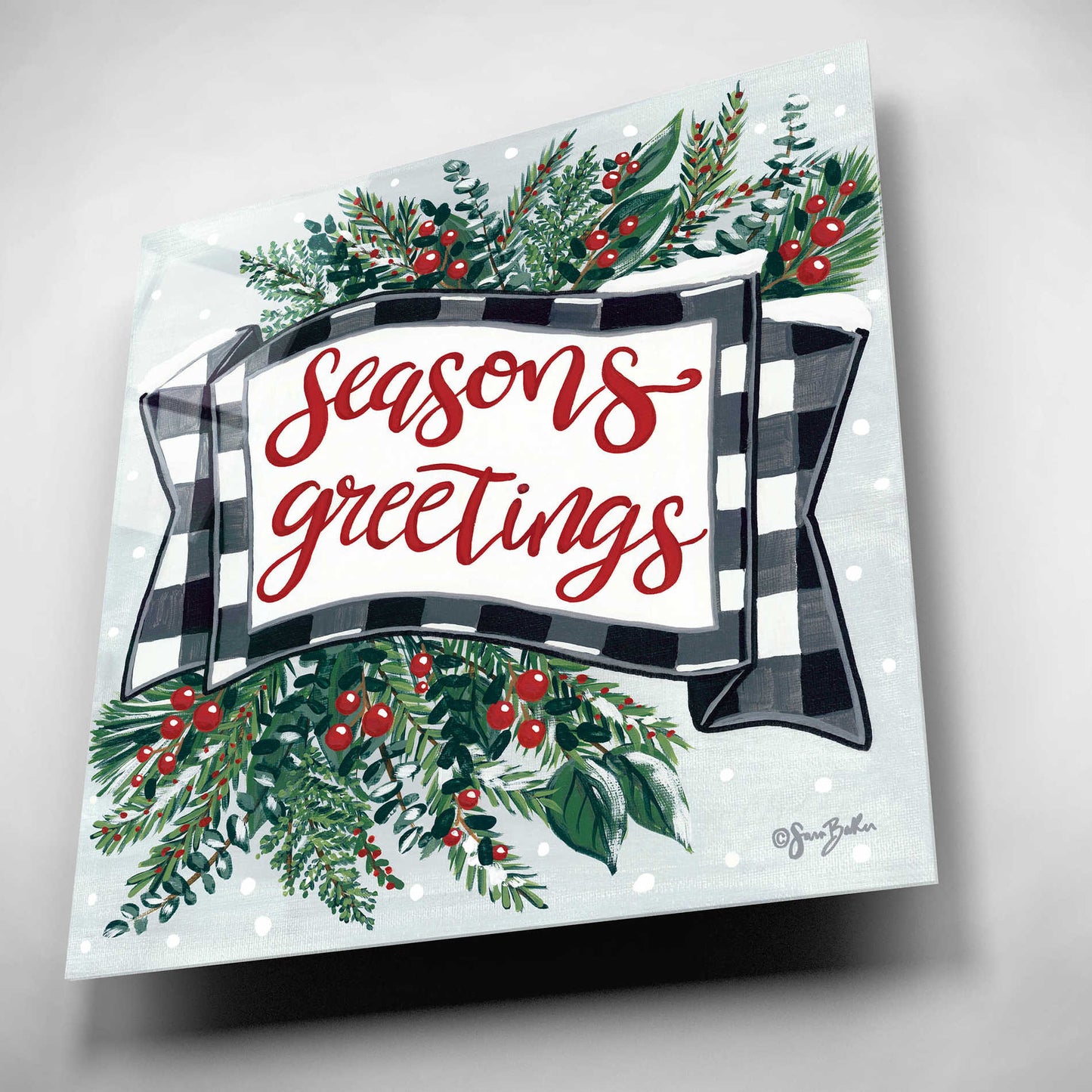 Epic Art 'Seasons Greetings Banner' by Sara Baker, Acrylic Glass Wall Art,12x12