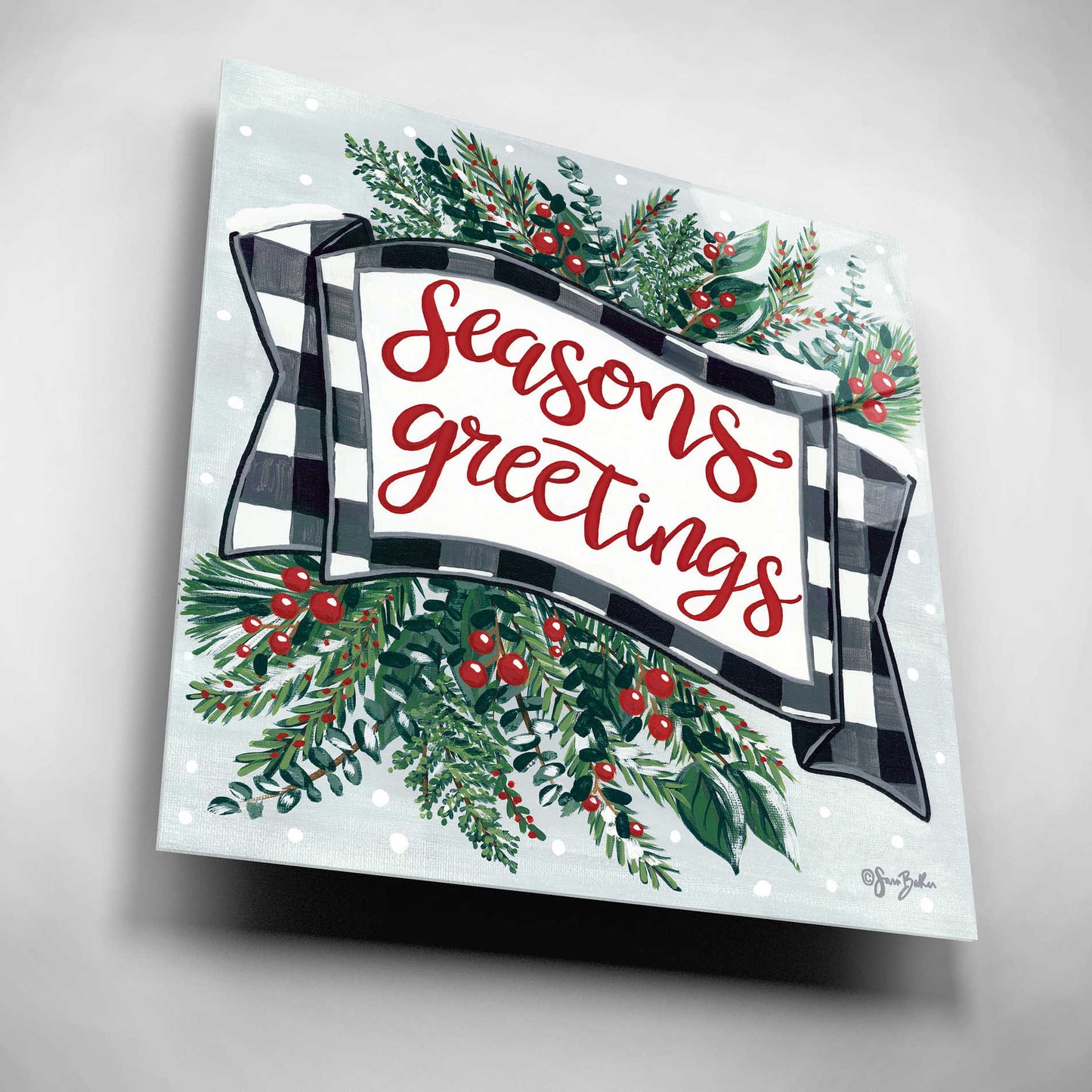 Epic Art 'Seasons Greetings Banner' by Sara Baker, Acrylic Glass Wall Art,12x12