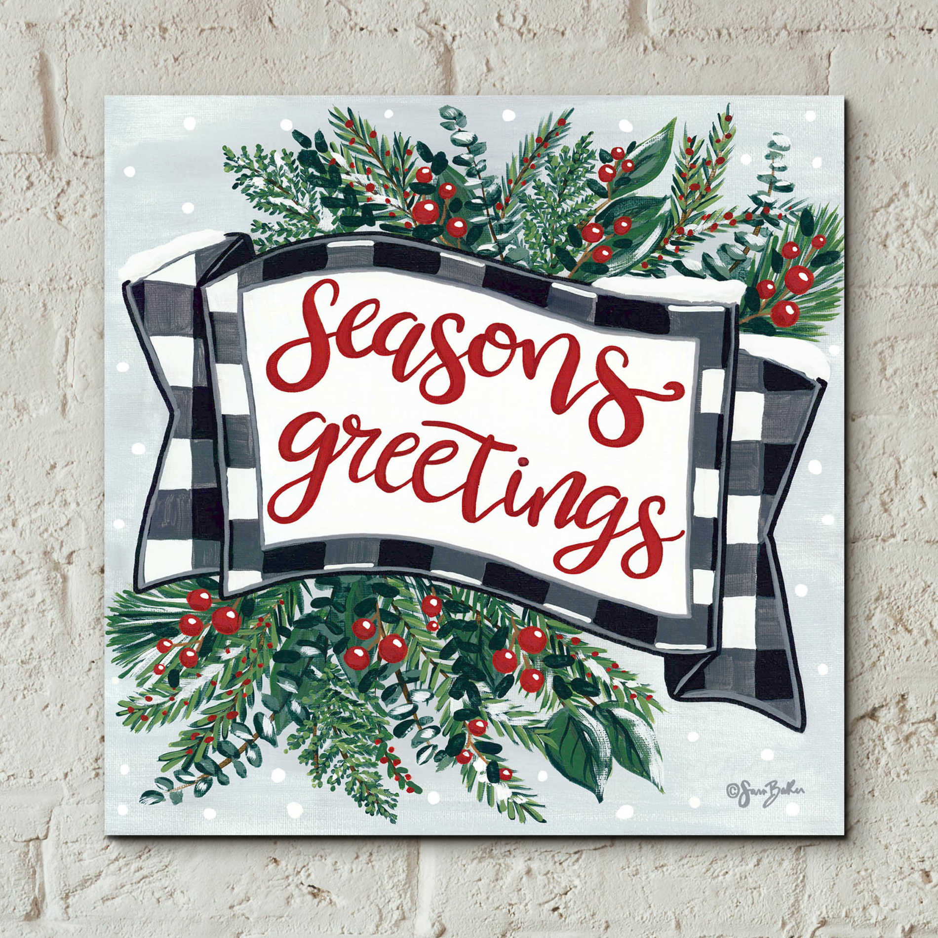 Epic Art 'Seasons Greetings Banner' by Sara Baker, Acrylic Glass Wall Art,12x12