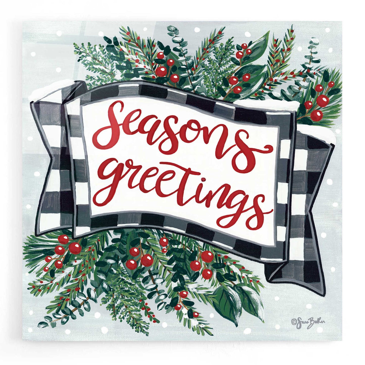 Epic Art 'Seasons Greetings Banner' by Sara Baker, Acrylic Glass Wall Art,12x12