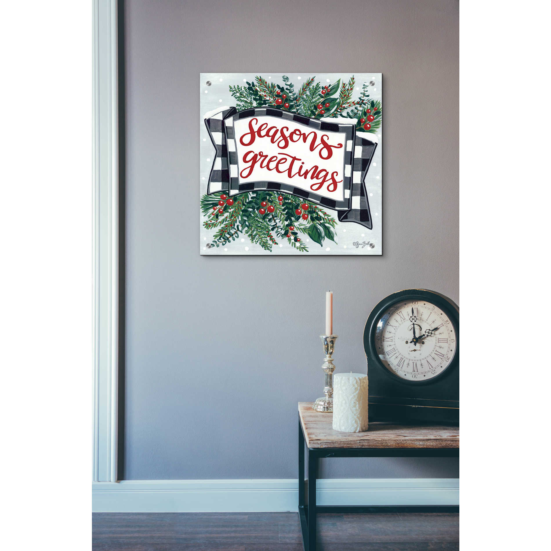 Epic Art 'Seasons Greetings Banner' by Sara Baker, Acrylic Glass Wall Art,24x24