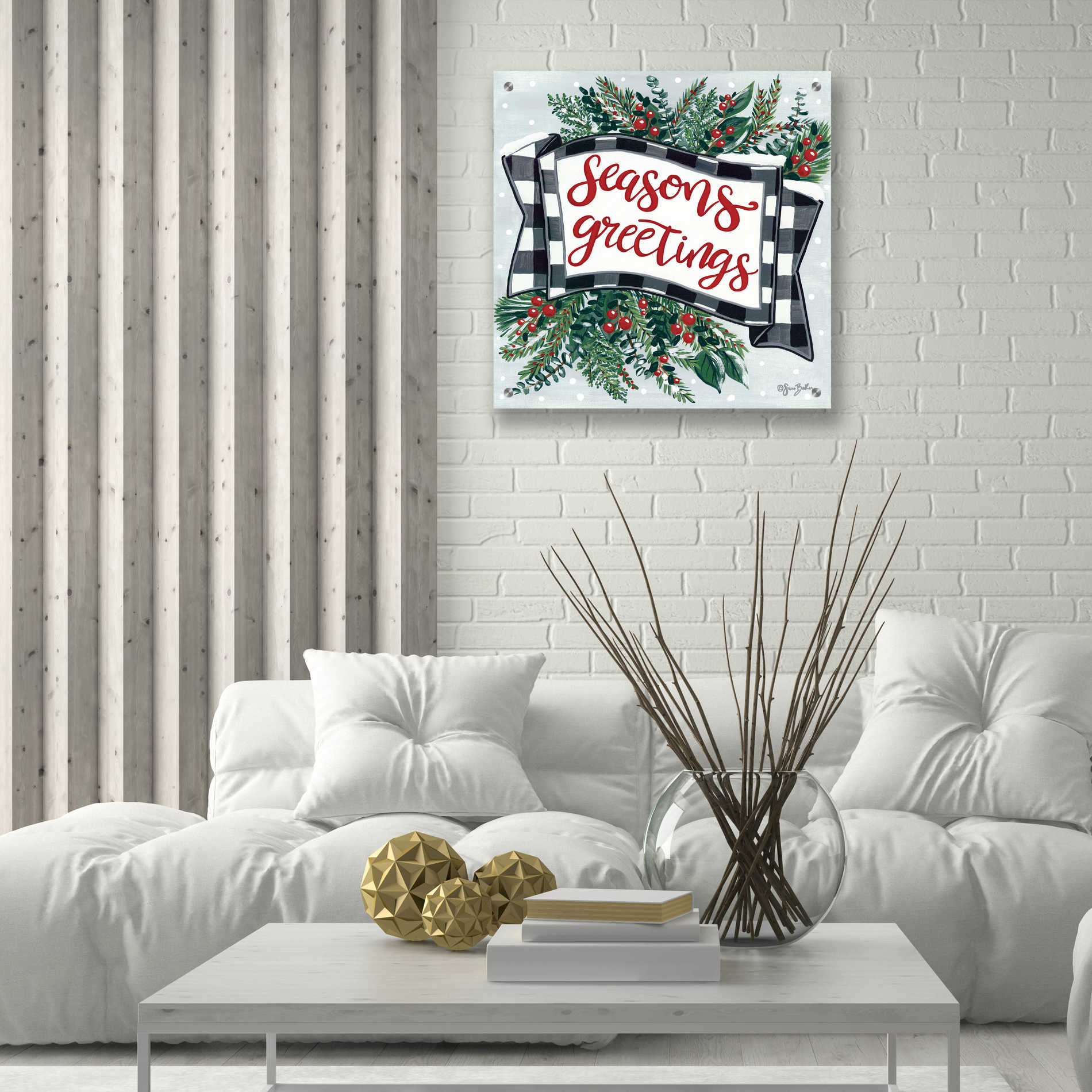 Epic Art 'Seasons Greetings Banner' by Sara Baker, Acrylic Glass Wall Art,24x24