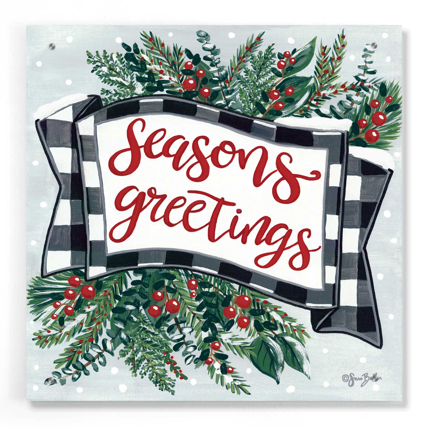 Epic Art 'Seasons Greetings Banner' by Sara Baker, Acrylic Glass Wall Art,24x24