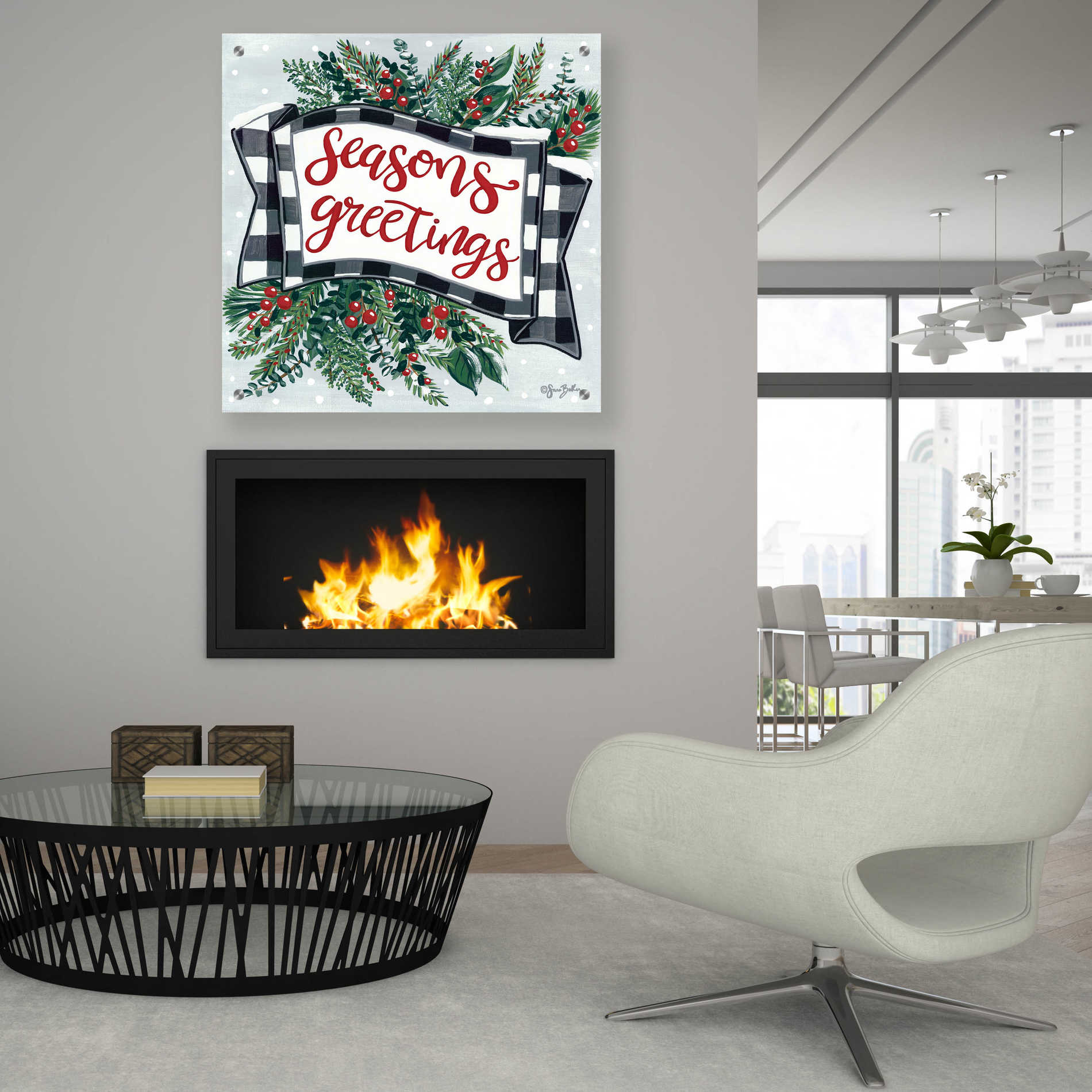 Epic Art 'Seasons Greetings Banner' by Sara Baker, Acrylic Glass Wall Art,36x36