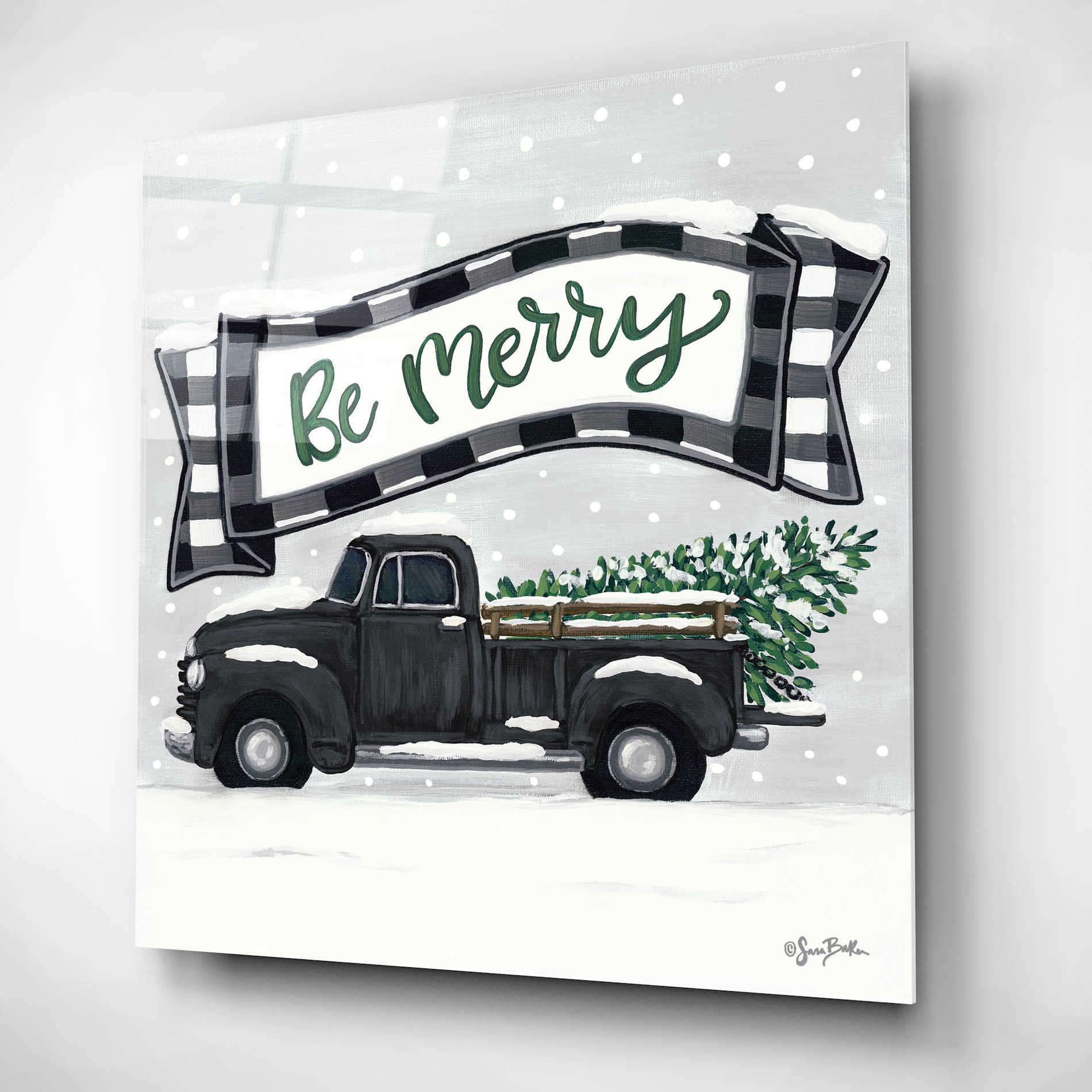 Epic Art 'Be Merry Truck' by Sara Baker, Acrylic Glass Wall Art,12x12