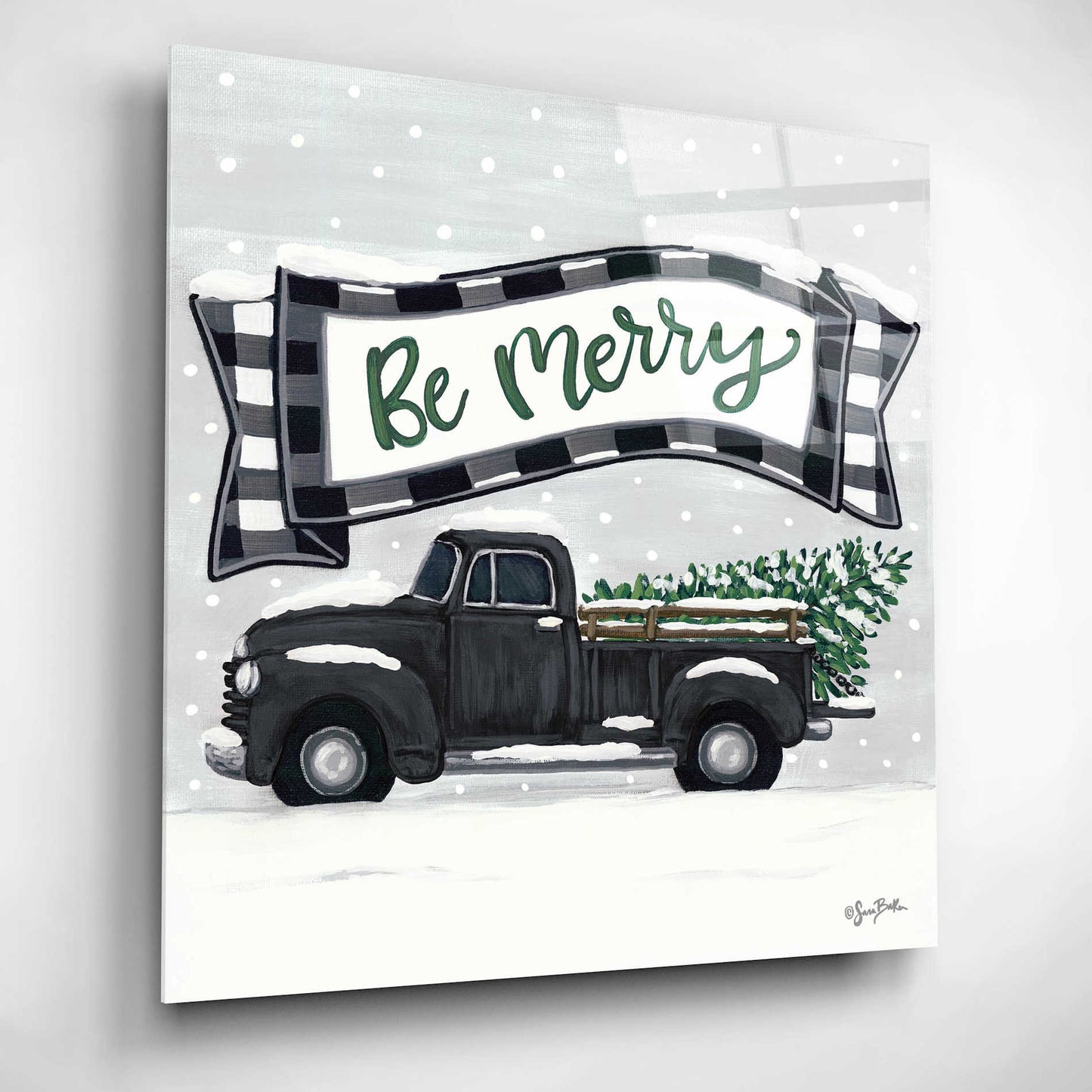 Epic Art 'Be Merry Truck' by Sara Baker, Acrylic Glass Wall Art,12x12