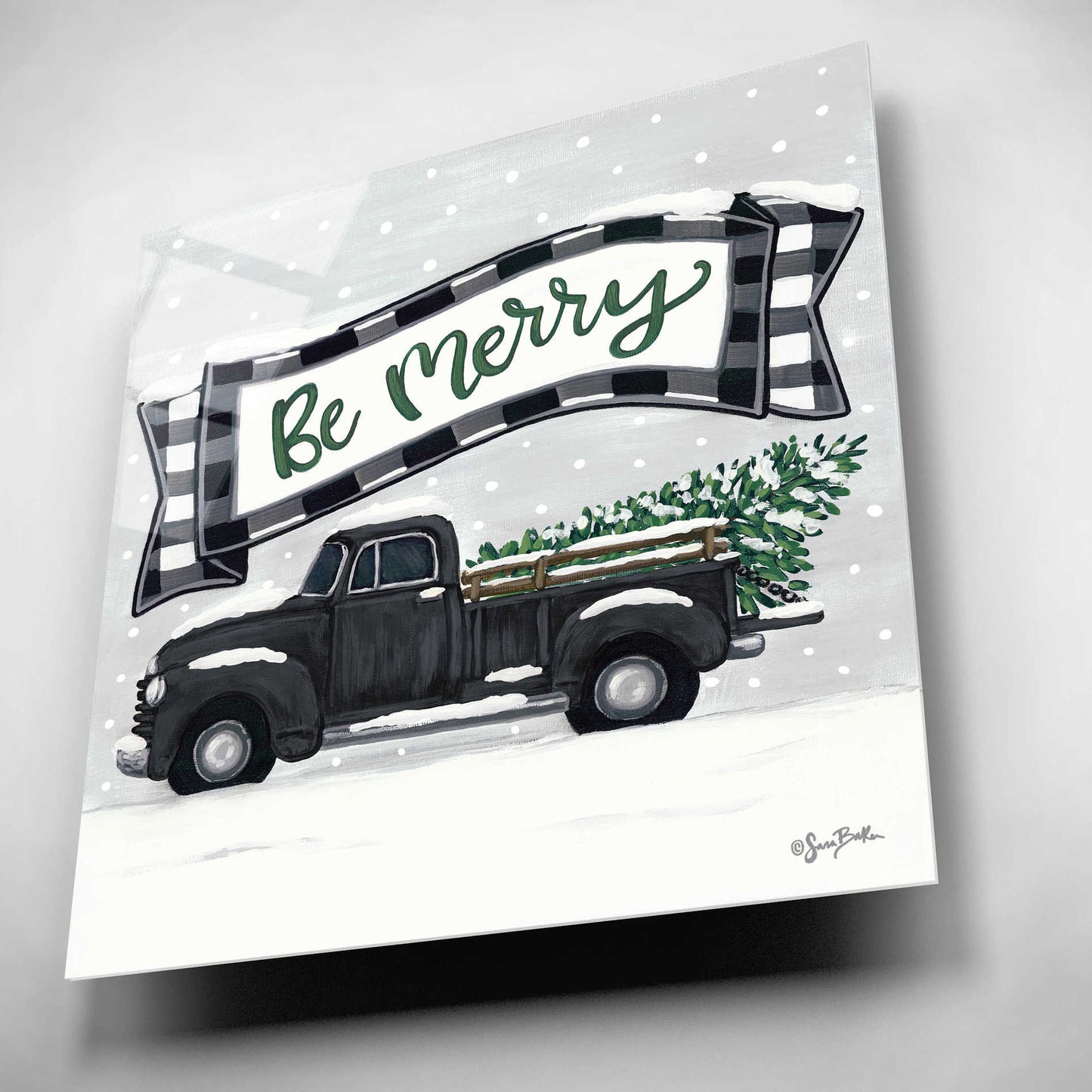 Epic Art 'Be Merry Truck' by Sara Baker, Acrylic Glass Wall Art,12x12