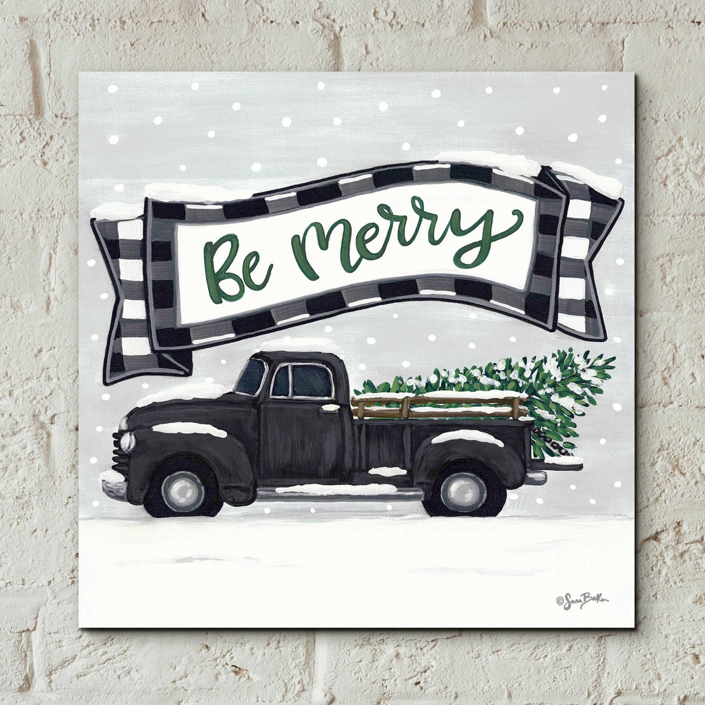 Epic Art 'Be Merry Truck' by Sara Baker, Acrylic Glass Wall Art,12x12