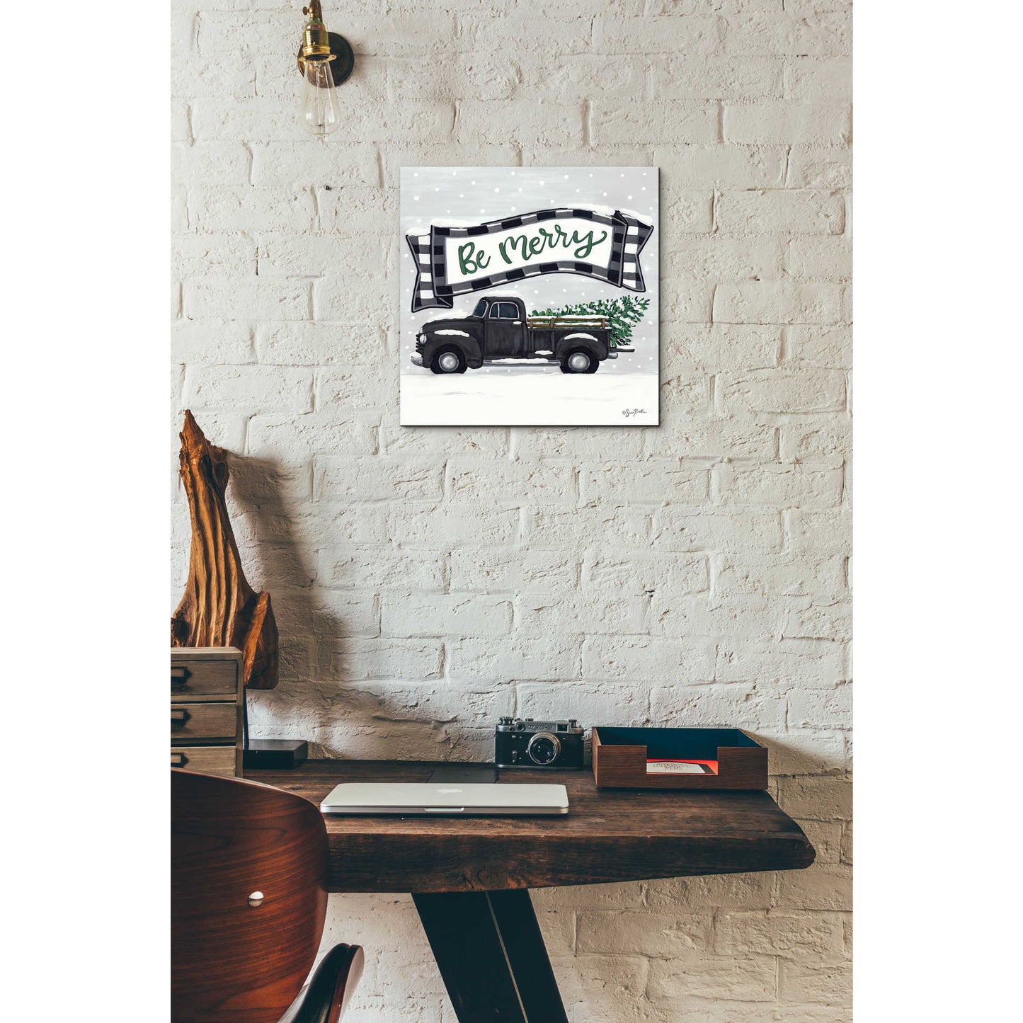 Epic Art 'Be Merry Truck' by Sara Baker, Acrylic Glass Wall Art,12x12