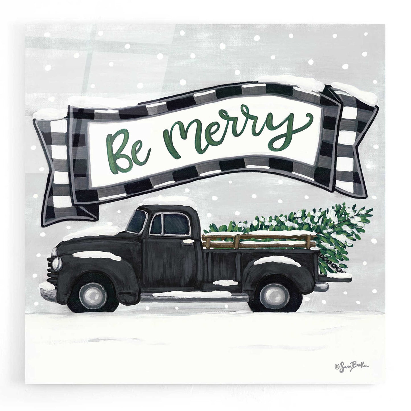 Epic Art 'Be Merry Truck' by Sara Baker, Acrylic Glass Wall Art,12x12