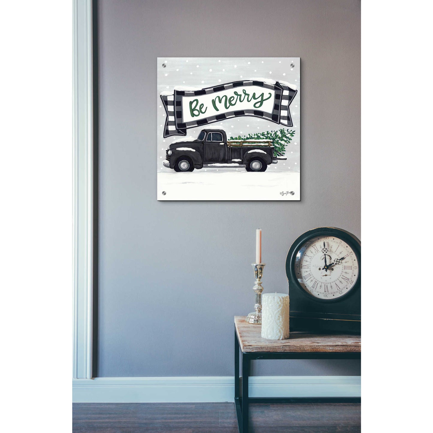 Epic Art 'Be Merry Truck' by Sara Baker, Acrylic Glass Wall Art,24x24