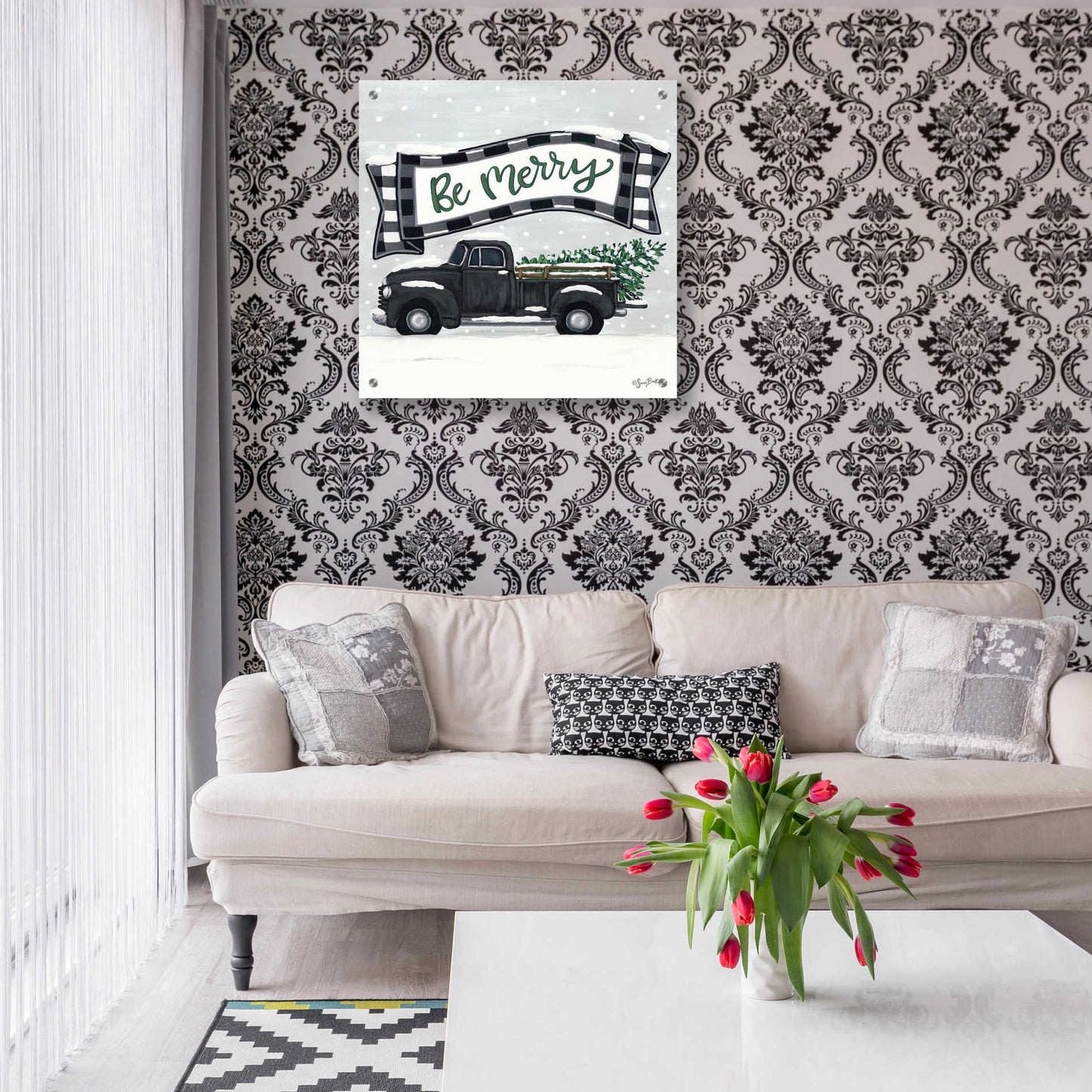 Epic Art 'Be Merry Truck' by Sara Baker, Acrylic Glass Wall Art,24x24