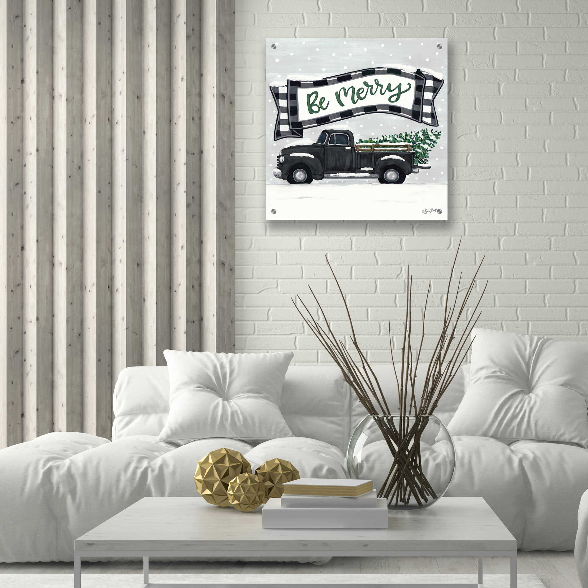 Epic Art 'Be Merry Truck' by Sara Baker, Acrylic Glass Wall Art,24x24