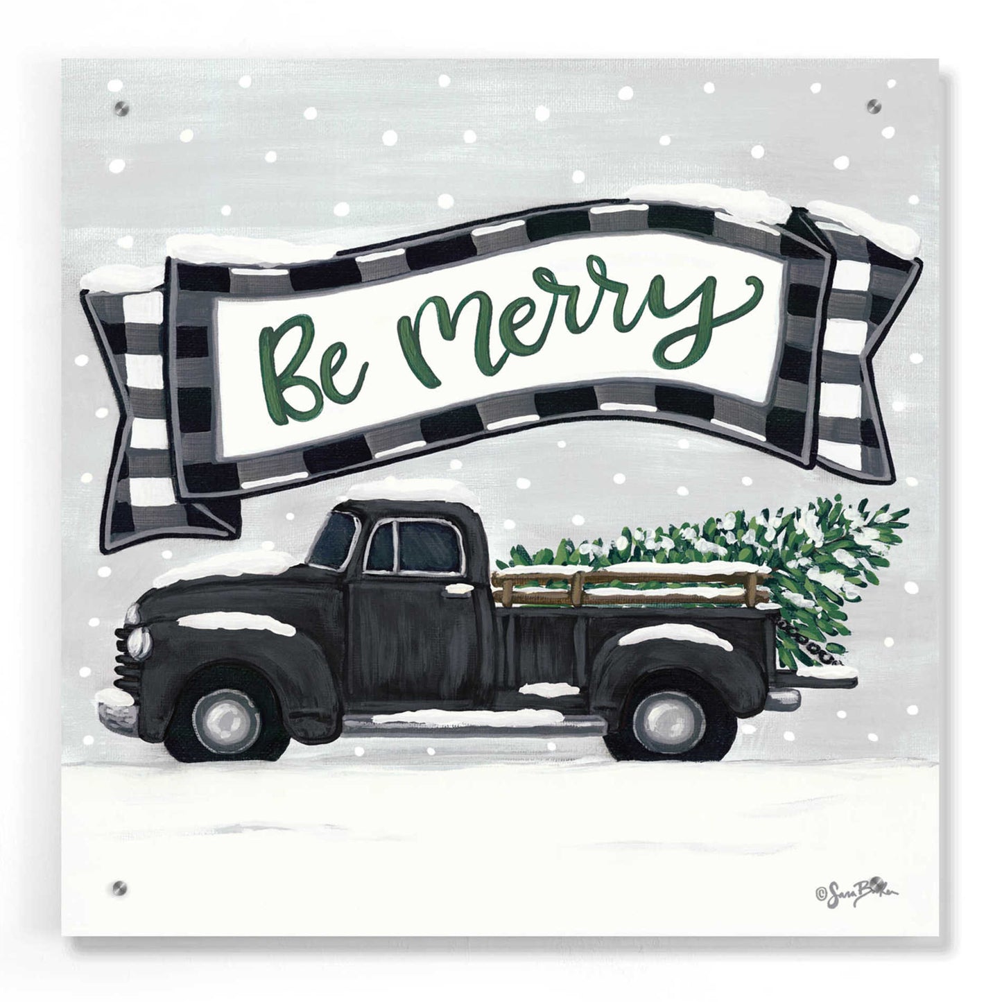 Epic Art 'Be Merry Truck' by Sara Baker, Acrylic Glass Wall Art,24x24