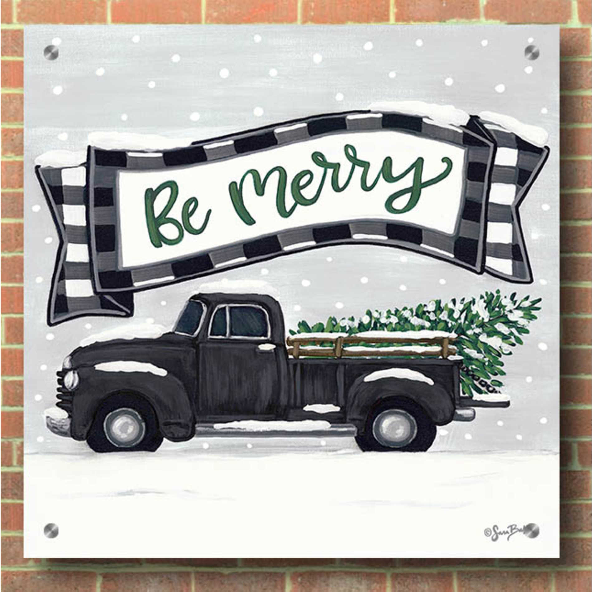 Epic Art 'Be Merry Truck' by Sara Baker, Acrylic Glass Wall Art,36x36