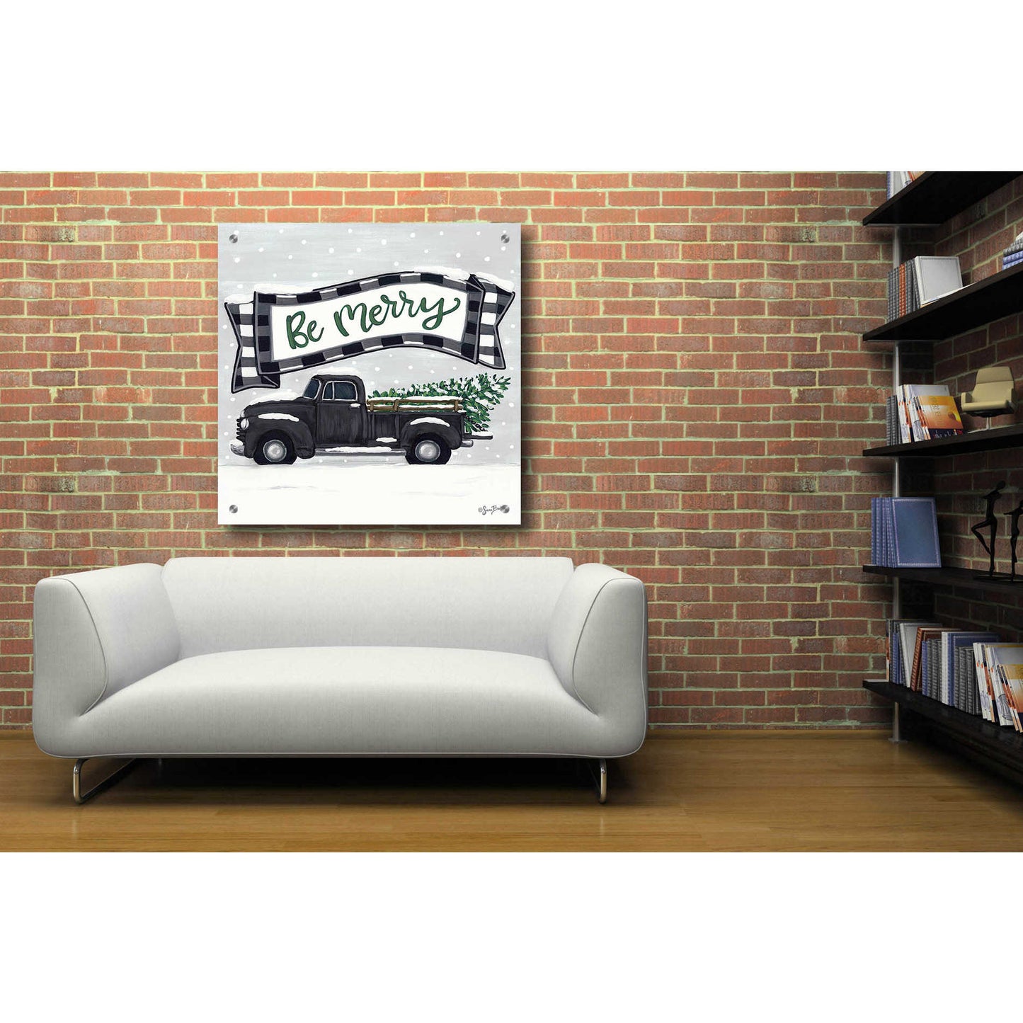 Epic Art 'Be Merry Truck' by Sara Baker, Acrylic Glass Wall Art,36x36