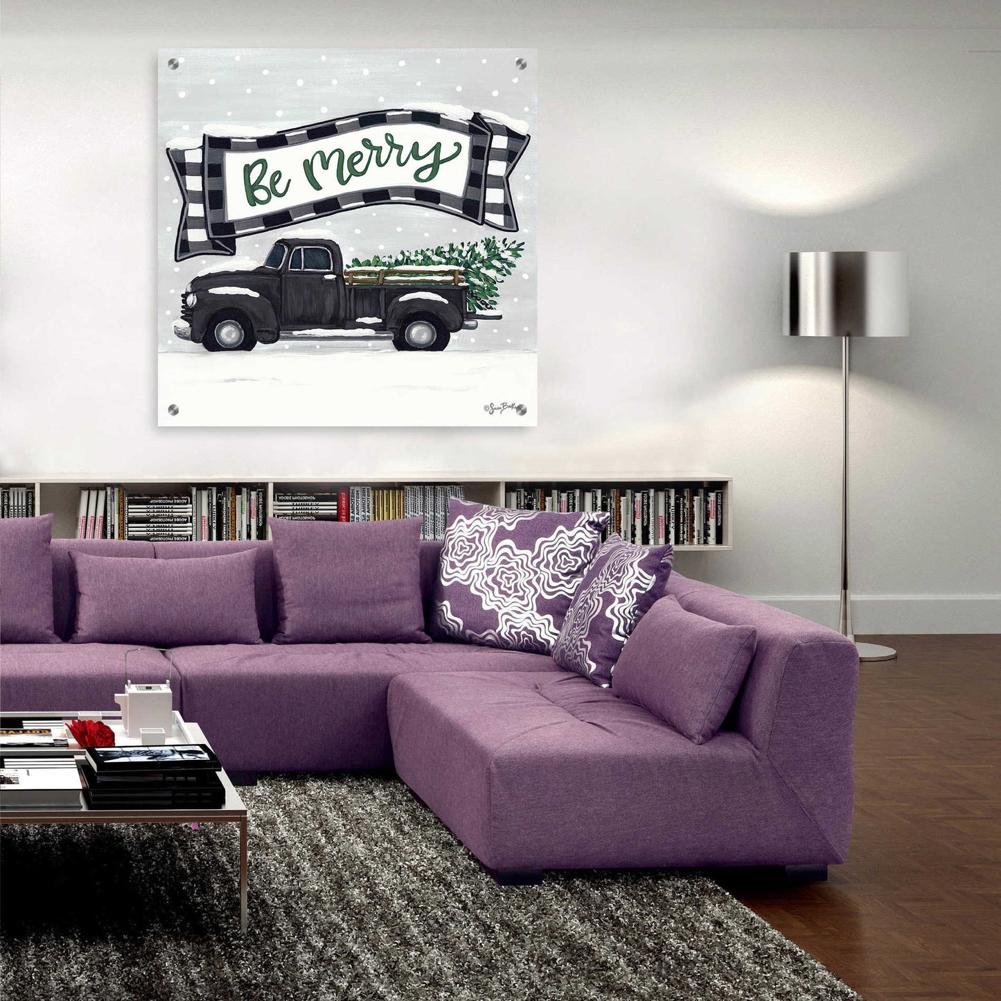 Epic Art 'Be Merry Truck' by Sara Baker, Acrylic Glass Wall Art,36x36